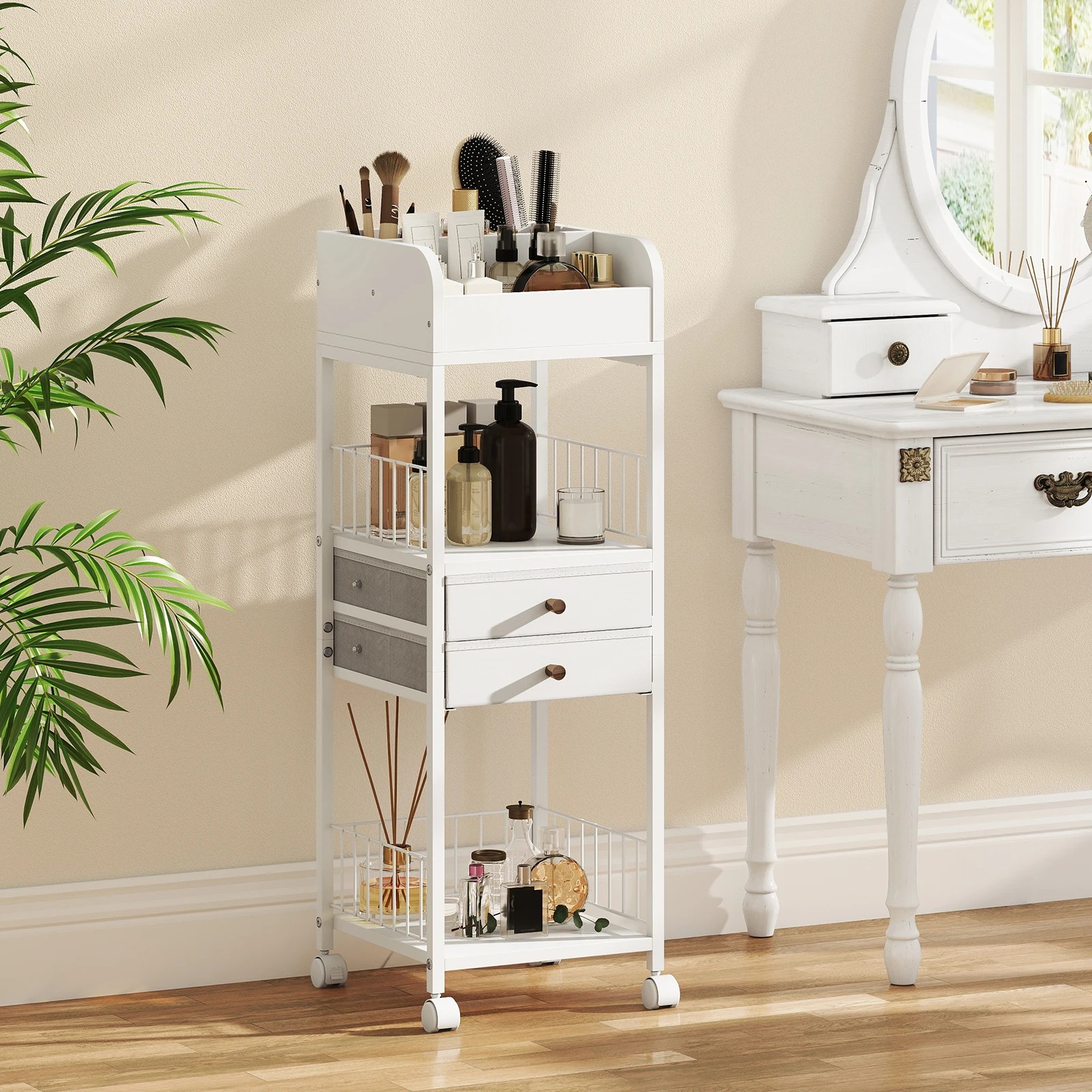 3 Costway Makeup Storage Cart w/Drawers Rolling Vanity Organizer, 3 of 5