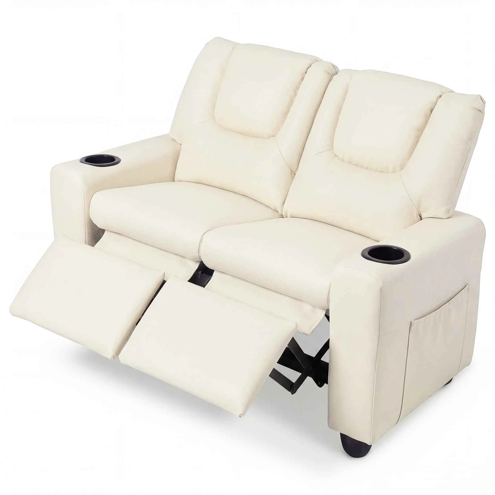 1 Costway 2-Seater Recliner Chair Double Sofa Adjustable Couch PU Leather - Beige, 1 of 3