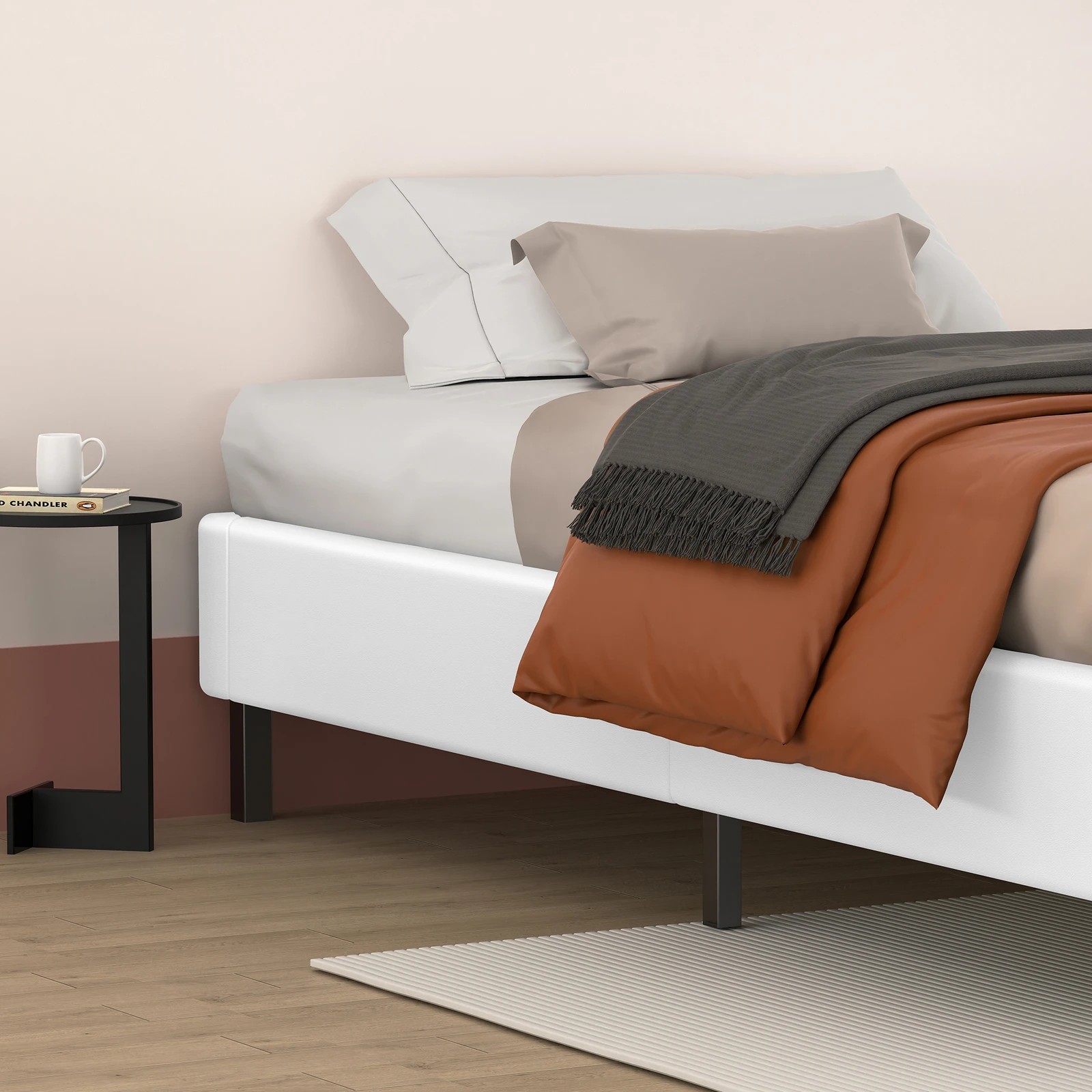 4 Alfordson Bed Frame Single Size Mattress Base Foundation Leather Basel - White, 4 of 10