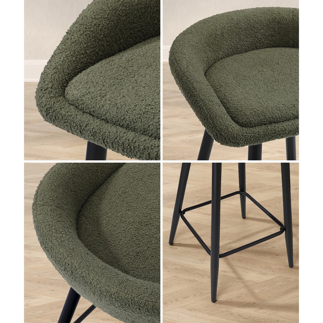 4 Oikiture Bar Stools Set Of 2 Kitchen Dining Chairs Counter Stools Boucle
 - Green, 4 of 10