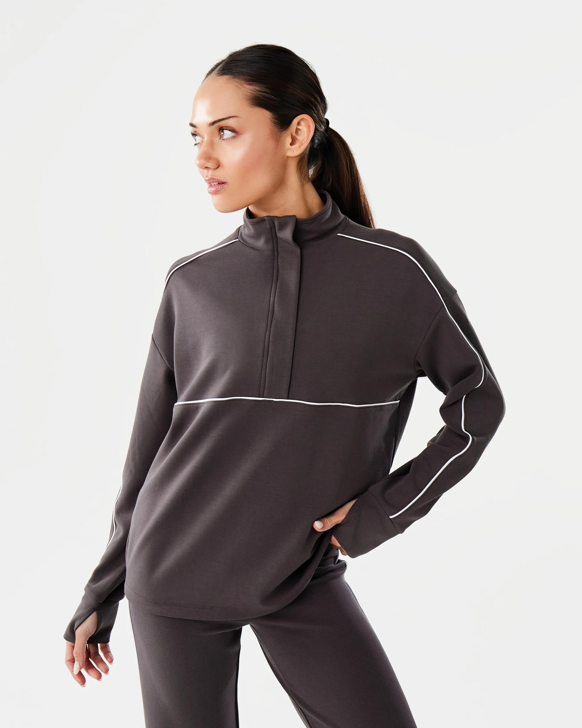 1 Active Womens Ribbed Scuba Long Sleeve Top Espresso, 1 of 8