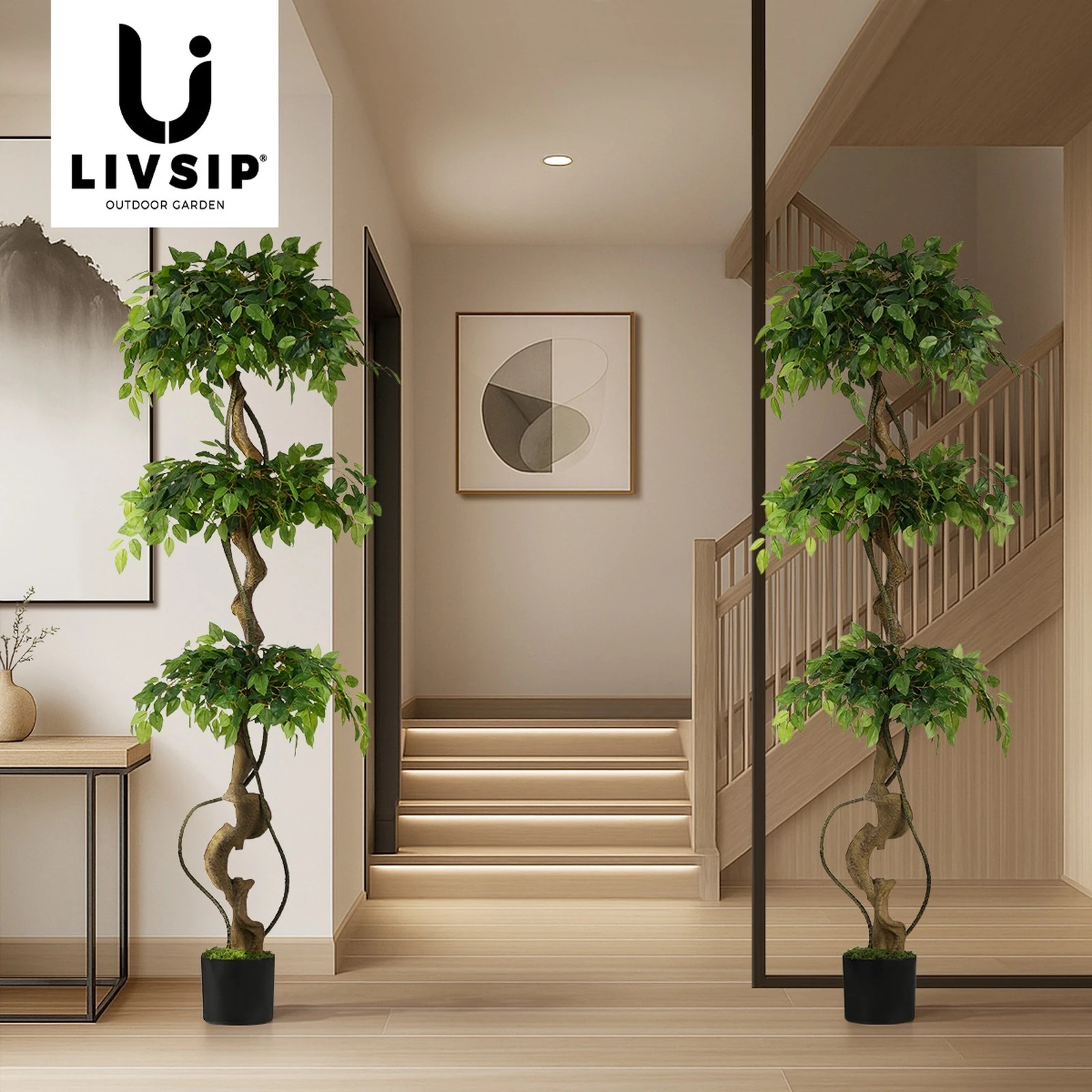 6 Livsip 2PCS Artificial Ficus Tree 180cm Large Twisted Ficus - Green, 6 of 10
