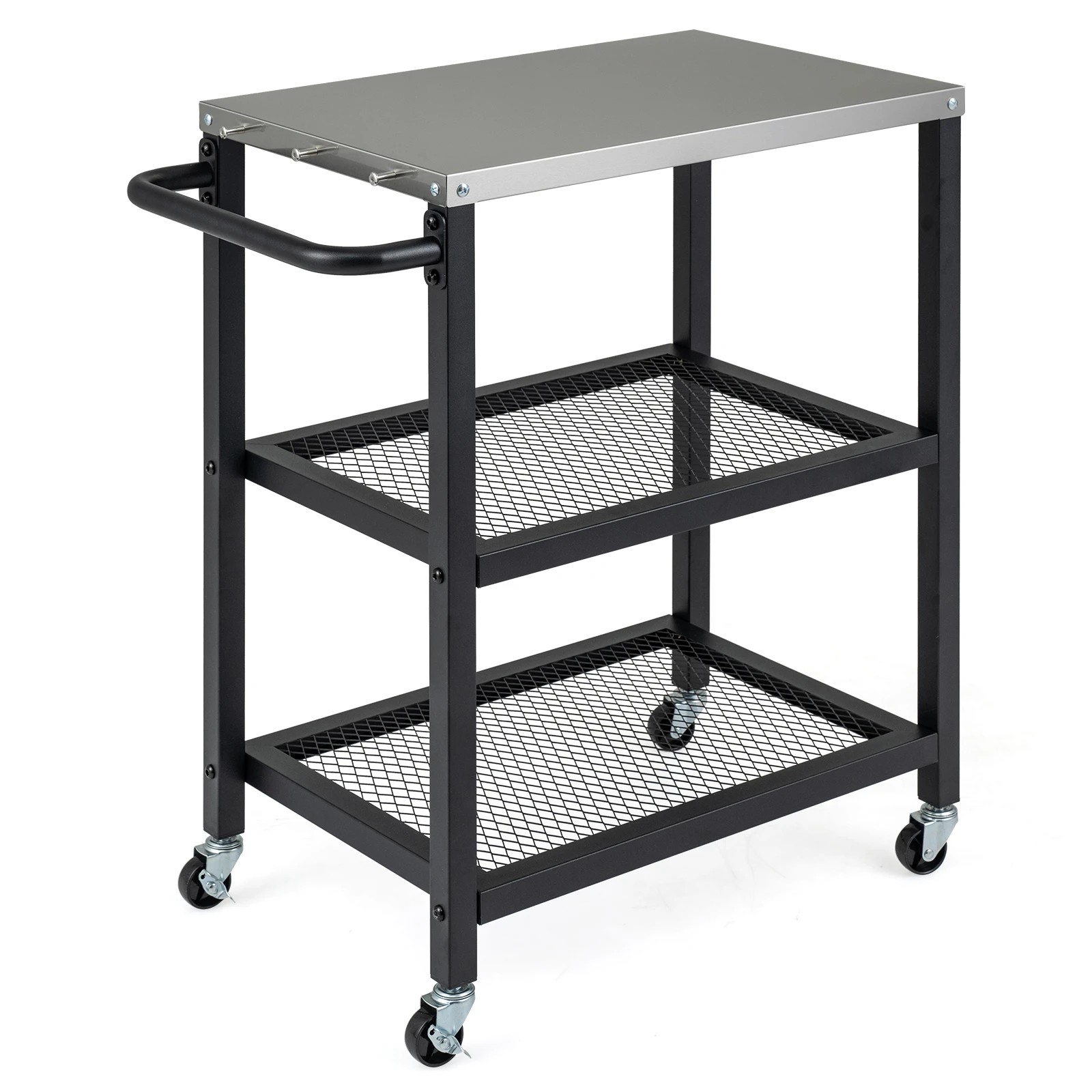 1 Costway 3-Tier Dining Cart Table Kitchen Serving Cart Mobile Food Prep Trolley - Black, 1 of 4
