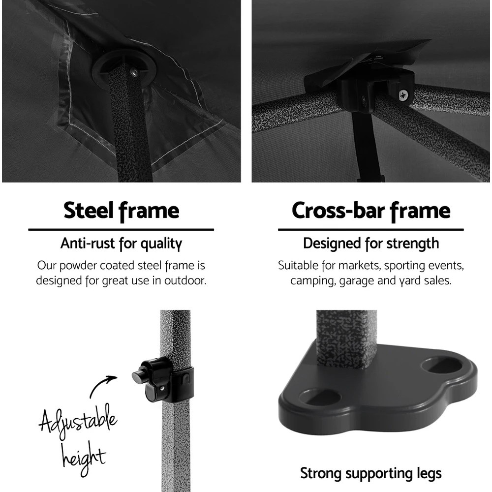 4 Instahut Gazebo 3x3 Pop Up Marquee Folding Tent Wedding Gazebos Camping Outdoor Shade Canopy - Black, 4 of 8