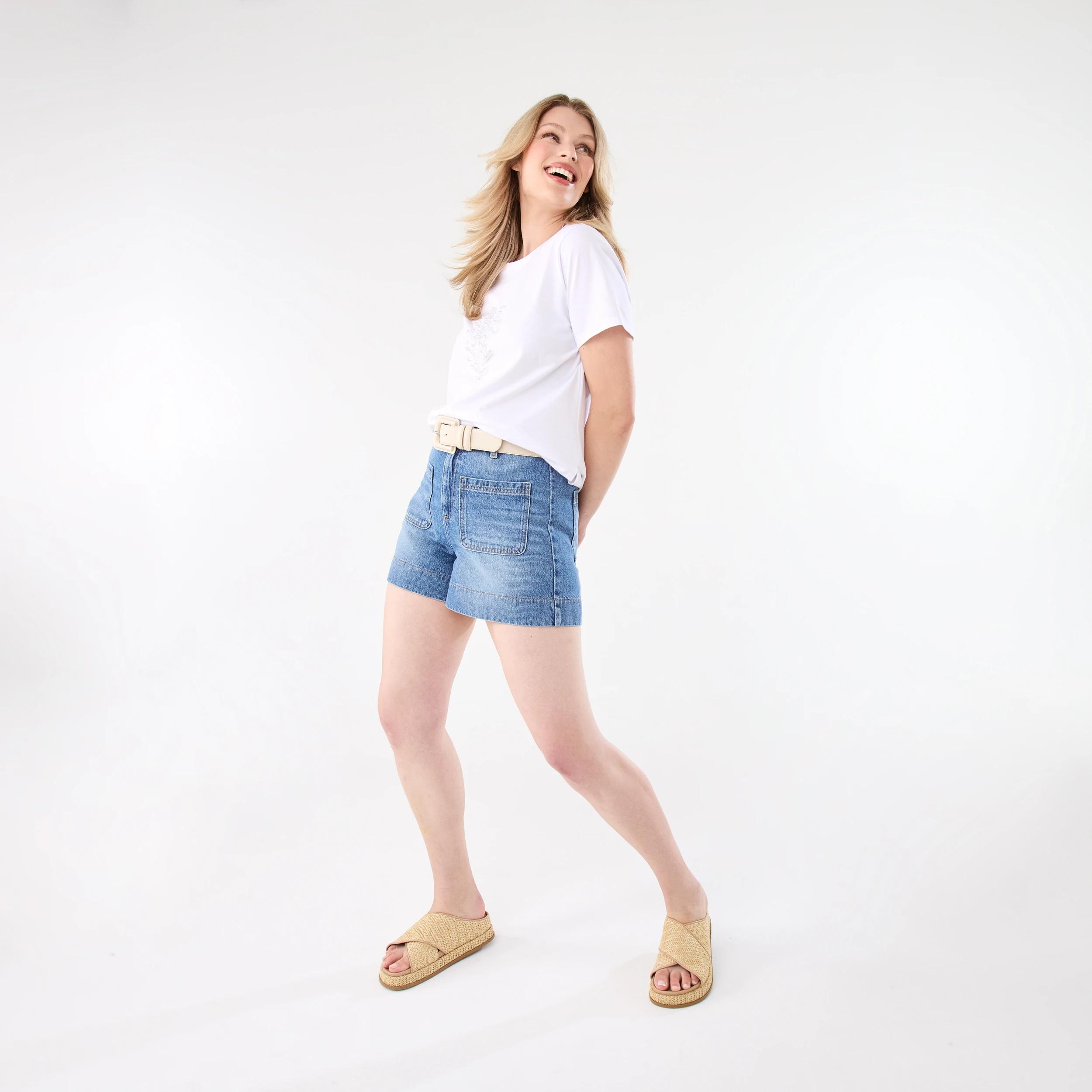 3 Pocket Front Denim Shorts Mid Wash, 3 of 10