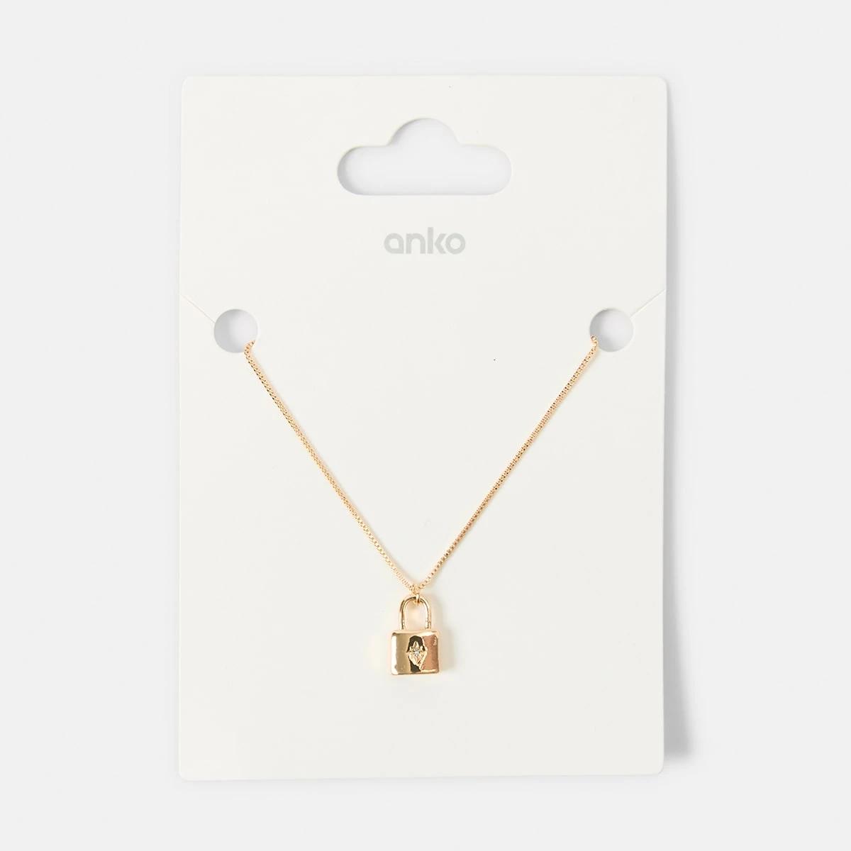 4 Basic Lock Pendant Necklace - Gold Tone Gold, 4 of 4