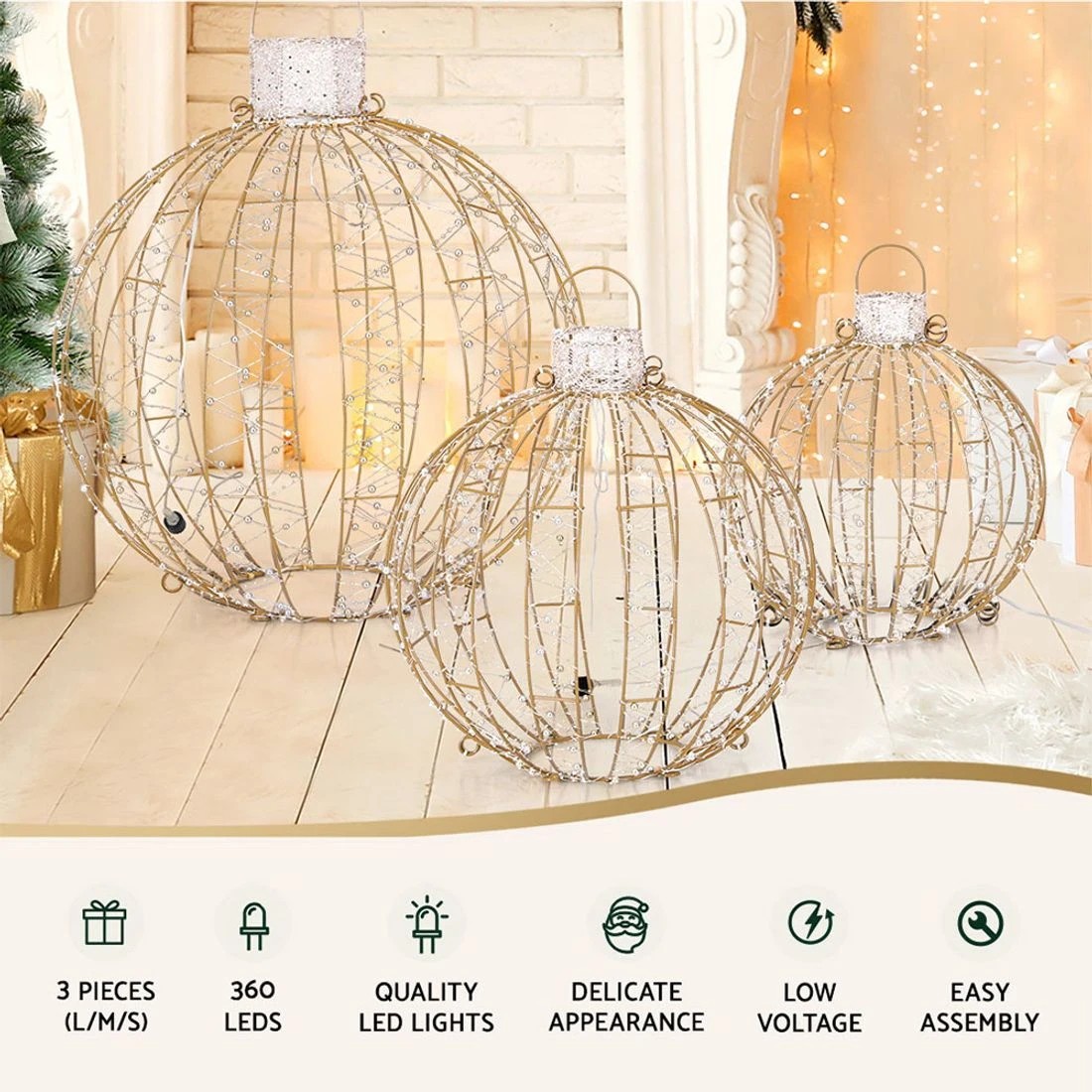 5 Jingle Jollys Christmas Lights 360 Led Fairy Light 3pcs Ball Decorations Set Led String Lights Indoor Outdoor - White, 5 of 7