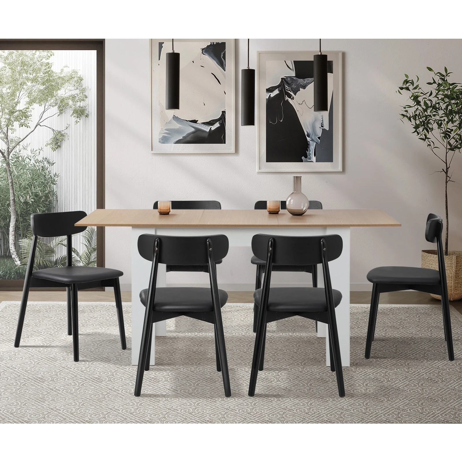 5 Oikiture 4x Dining Chairs Kitchen Chair PU Leather Solid Wood Cafe Lounge - Black, 5 of 9