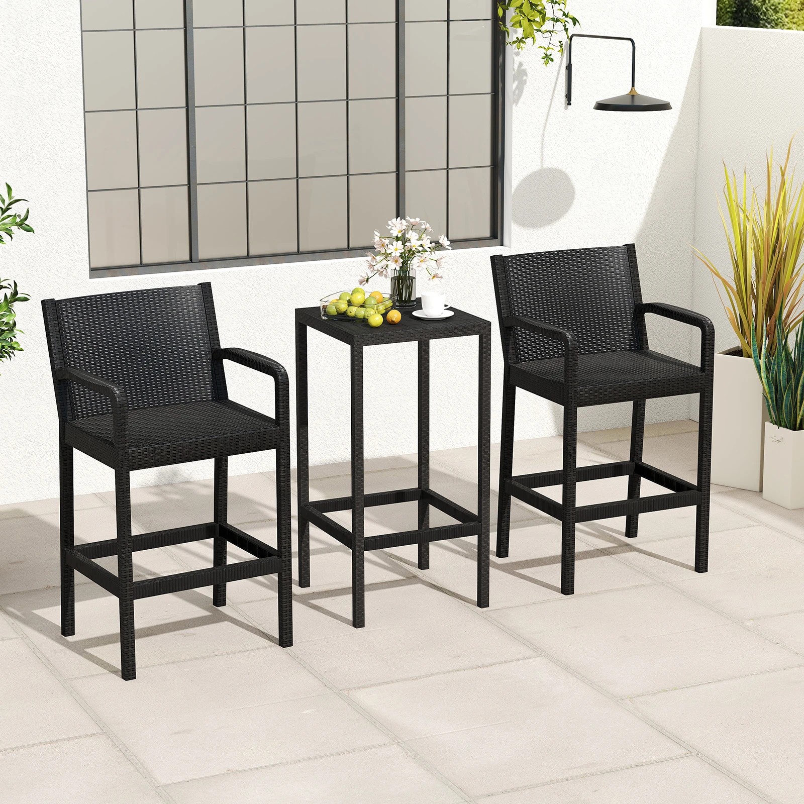 4 Costway 3PCS Patio Bar Set w/2 Stools & 1 Bar Table Outdoor Bistro Set, 4 of 5
