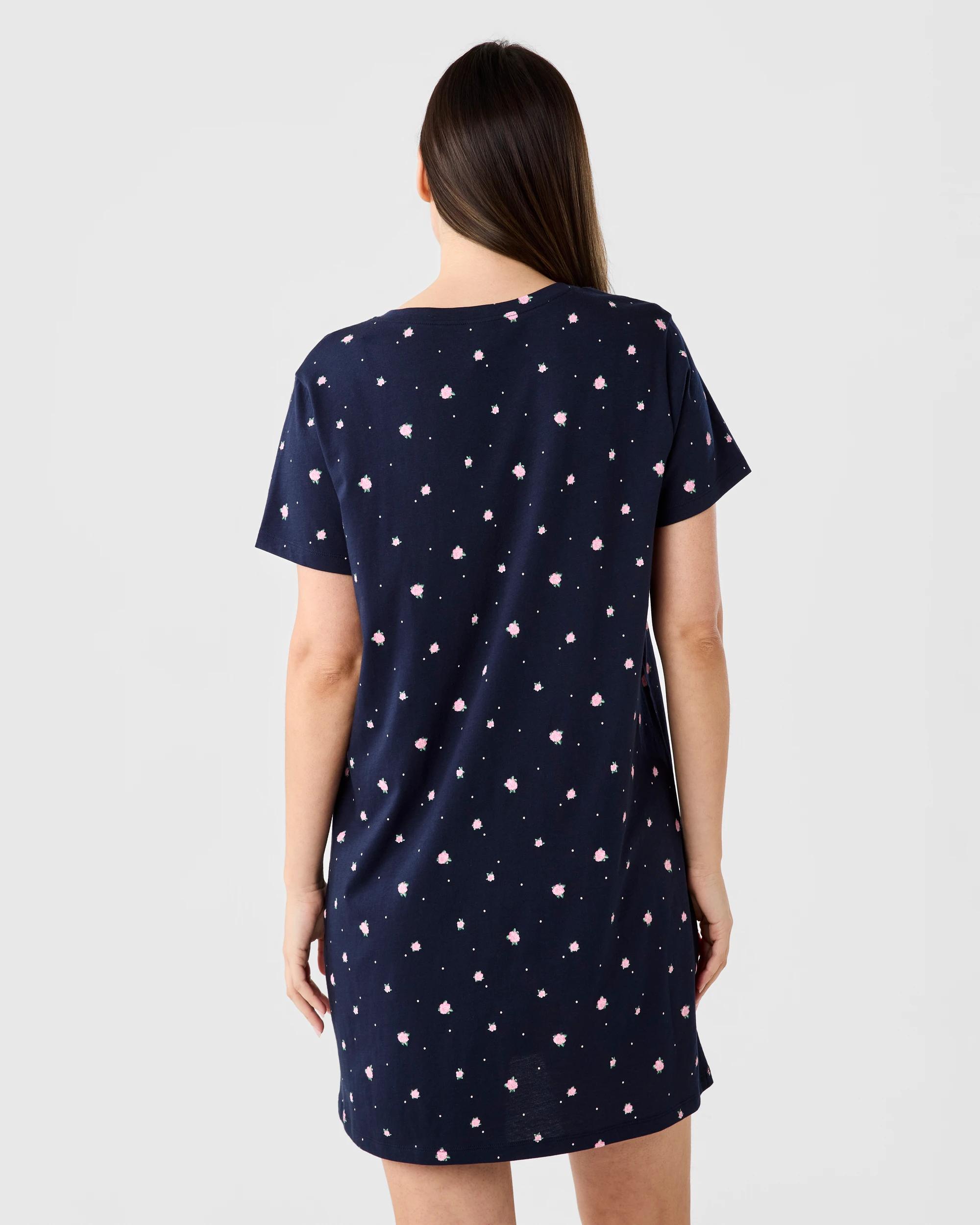 3 Cotton V-Neck Nightie Navy Ditsy, 3 of 6