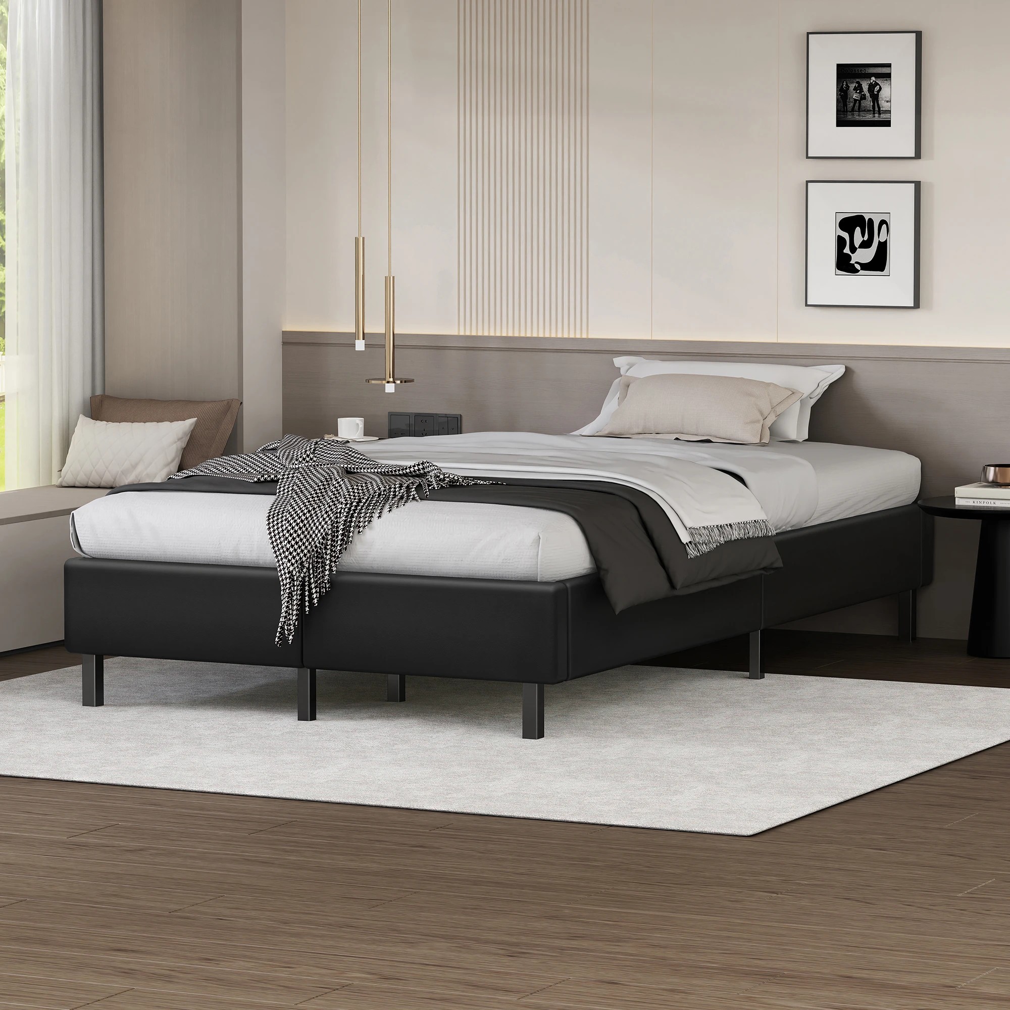 2 Alfordson Bed Frame King Single Mattress Base Foundation Leather Basel - Black, 2 of 10