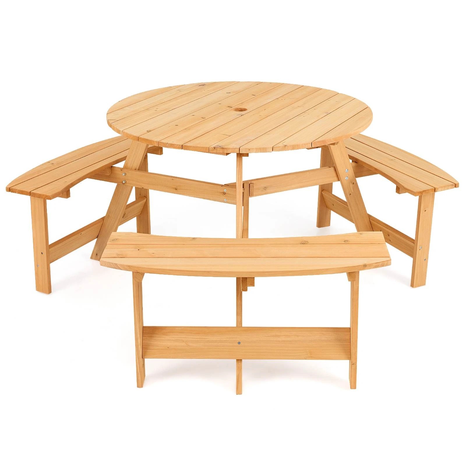 1 Costway 6 Person Wooden Picnic Bench Set Dining Table - Natural, 1 of 1