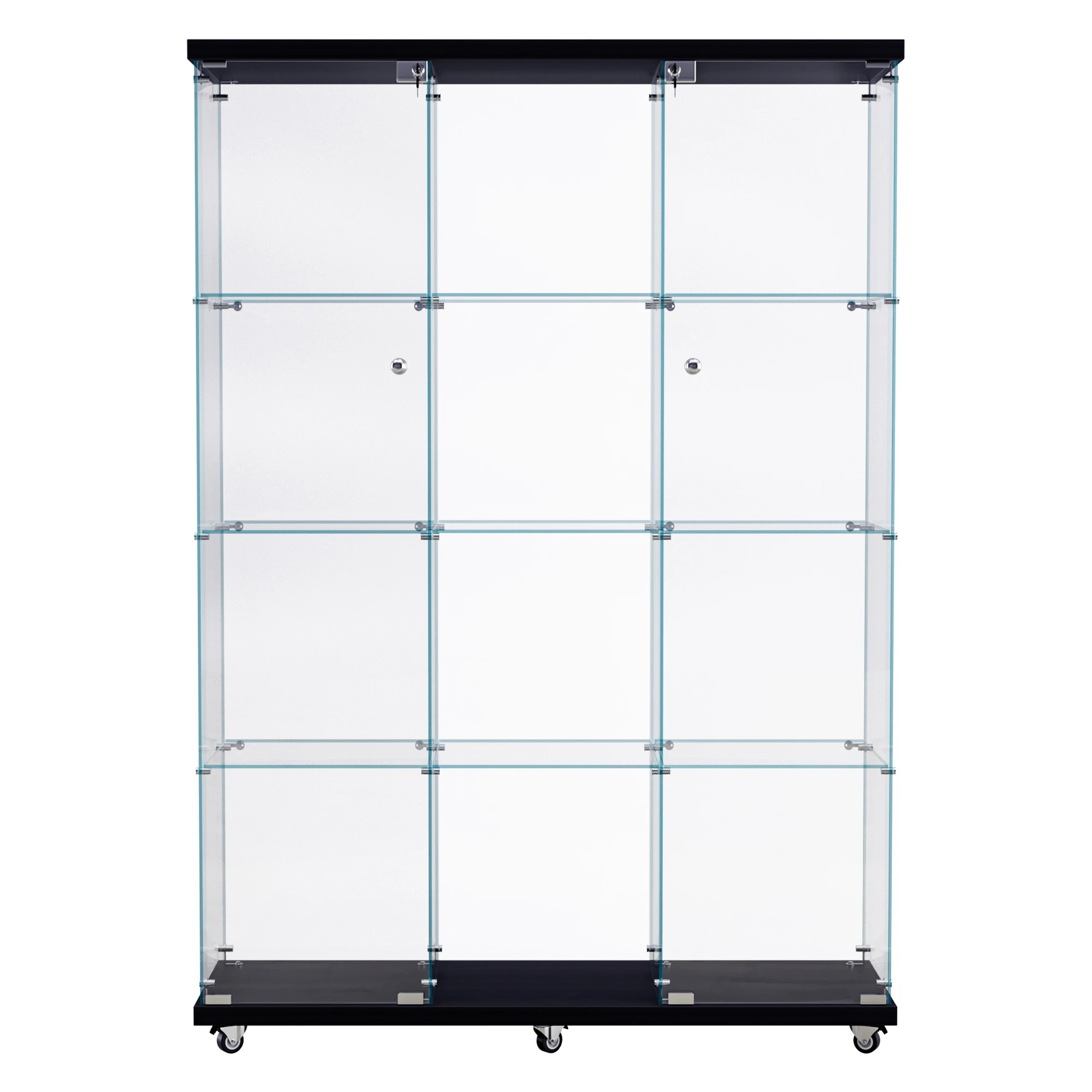 2 Stacked Glass Display Cabinet 4 Tier Lockable Wheeled Key Showcase Storage 169cm, 2 of 9
