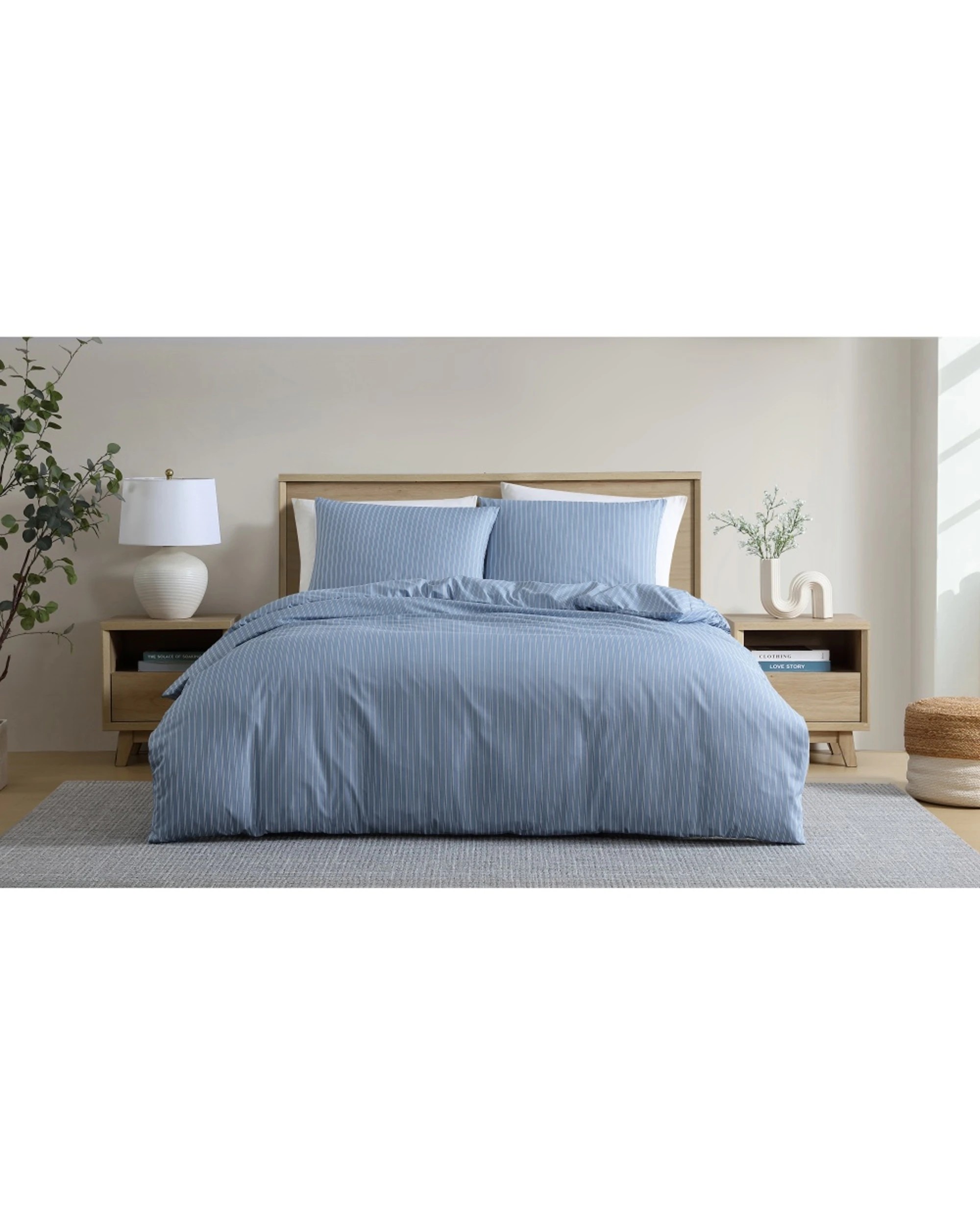1 Ardor Finley Stripe Polyester Quilt Cover Set Home Bedding Double Bed - Blue, 1 of 1