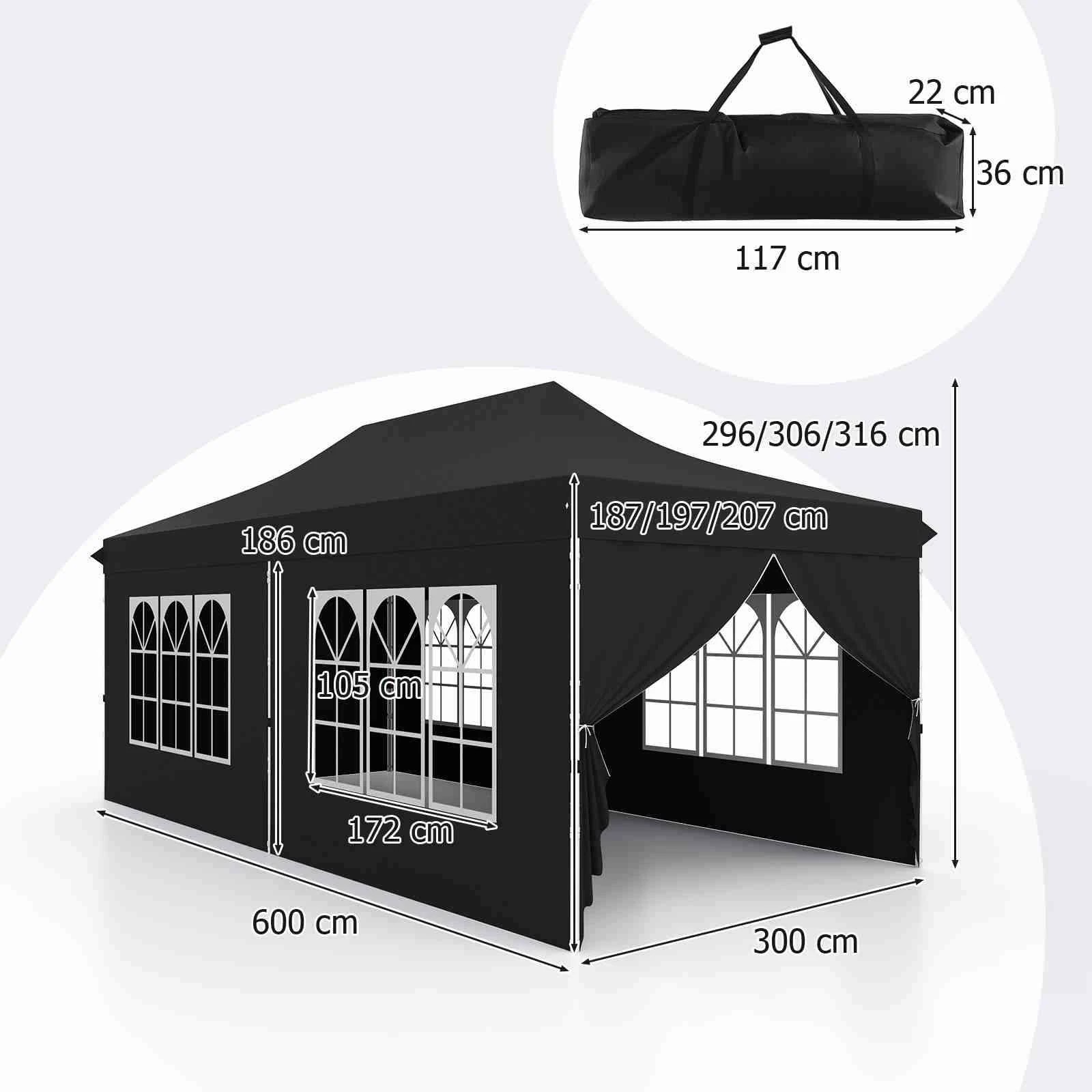 2 Costway Gazebo 3×6m Pop up Marquee UPF50+ Wedding Party Tent Side Wall - Black, 2 of 3