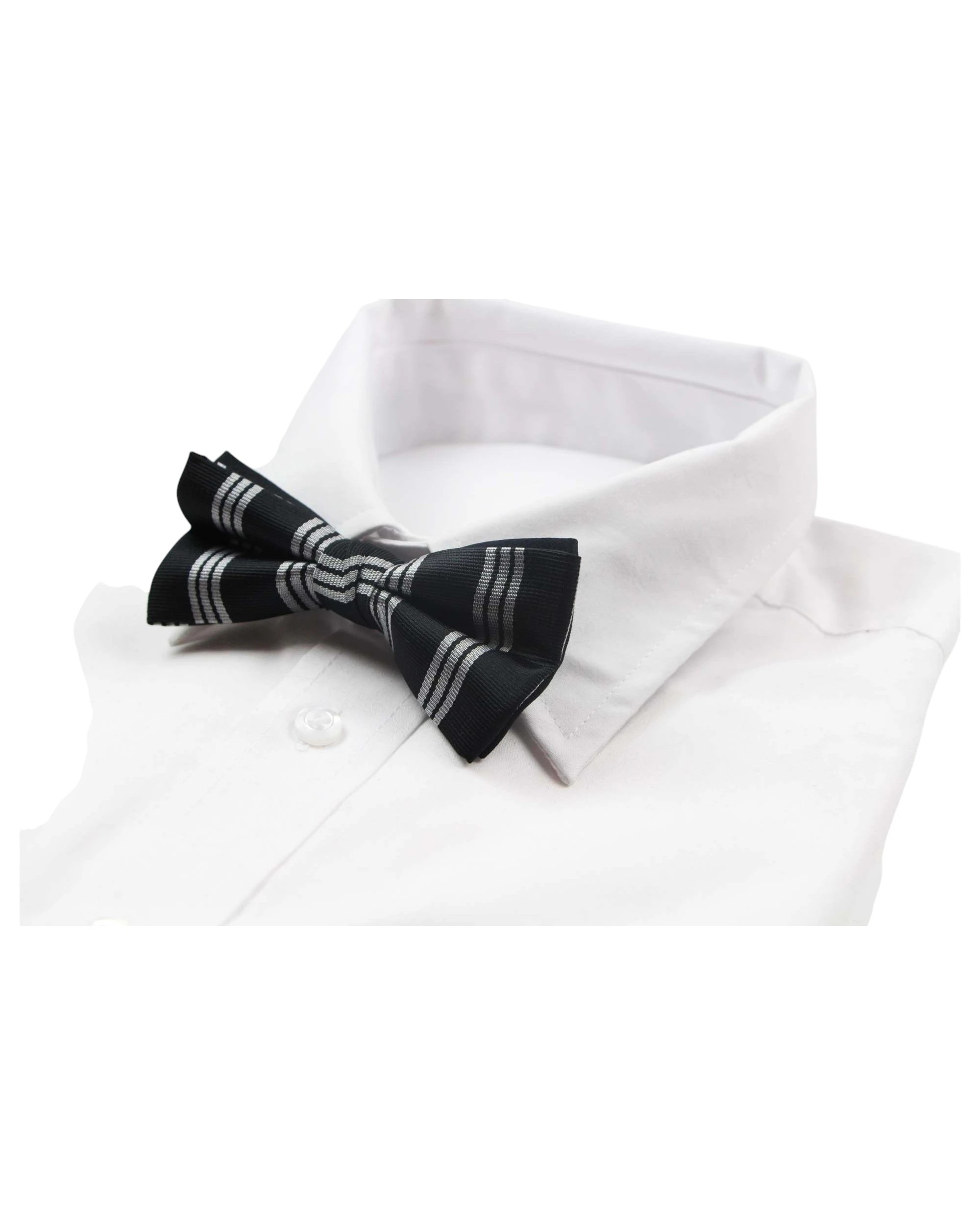 1 Zasel Mens Black With Silver Grey Stripes Patterned Bow Tie, 1 of 2