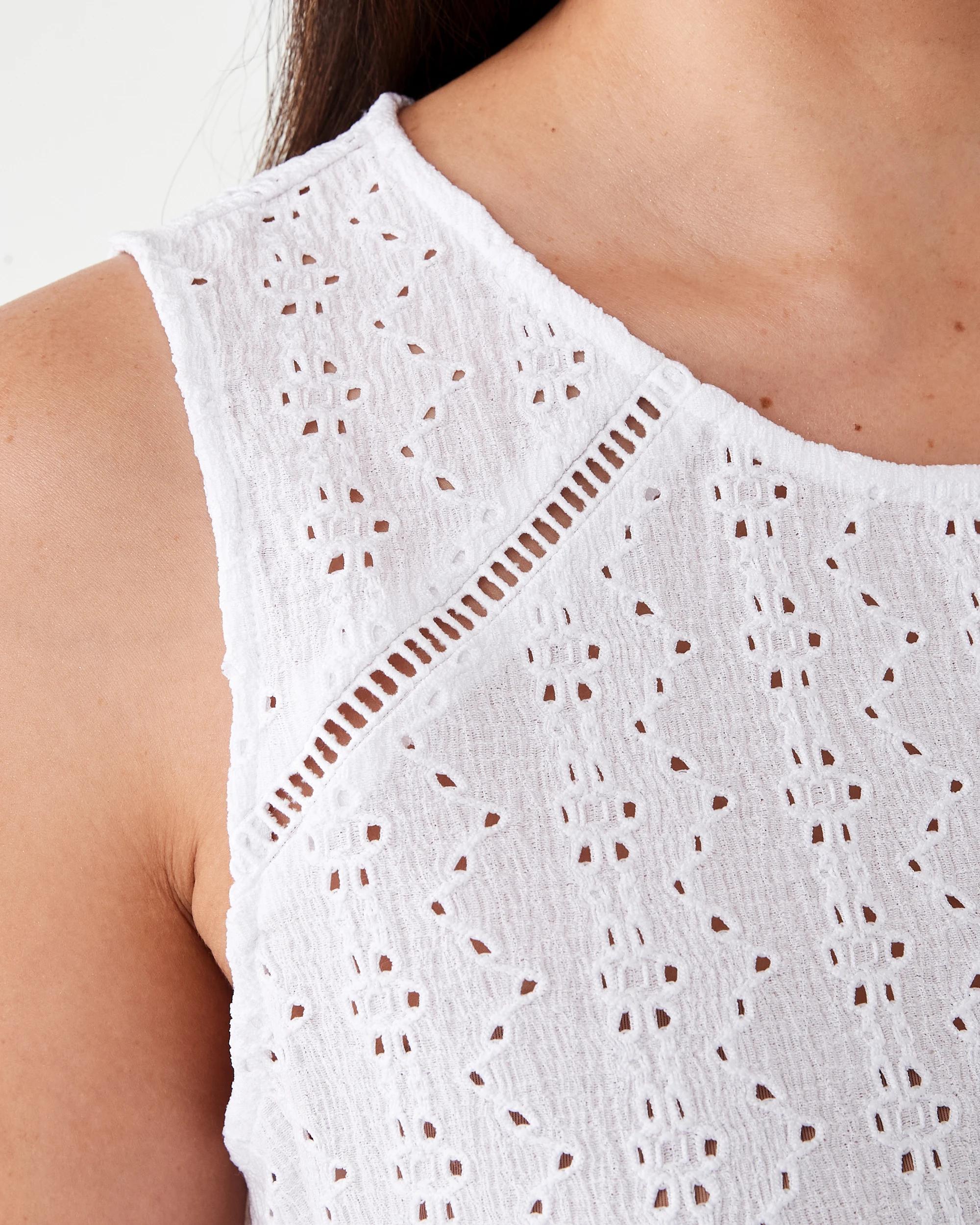 6 Sleeveless Broderie Detail Top White, 6 of 7