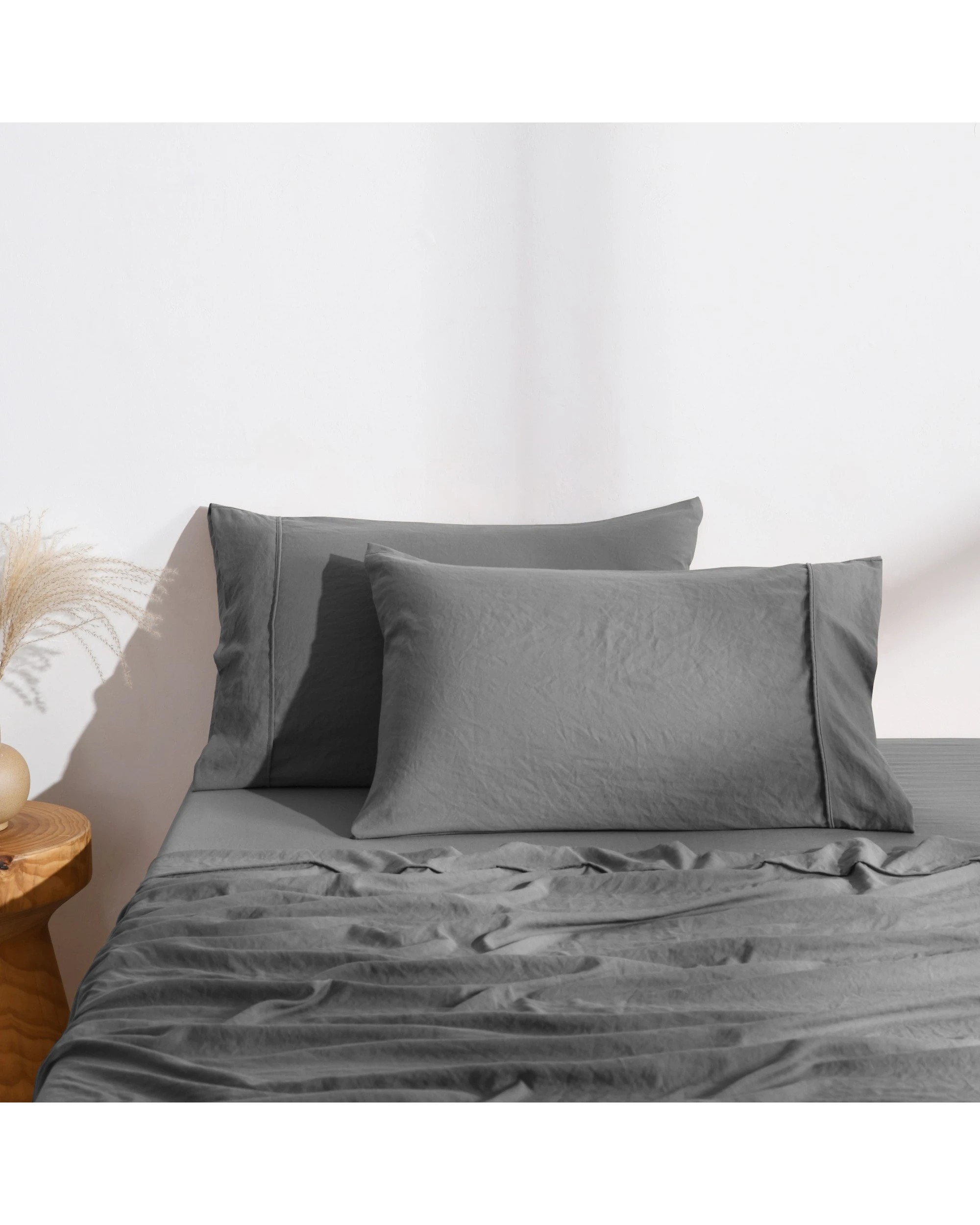 1 Dreamaker Superfine Washed Microfibre Standard Pillowcase Twin Pack - Charcoal, 1 of 4