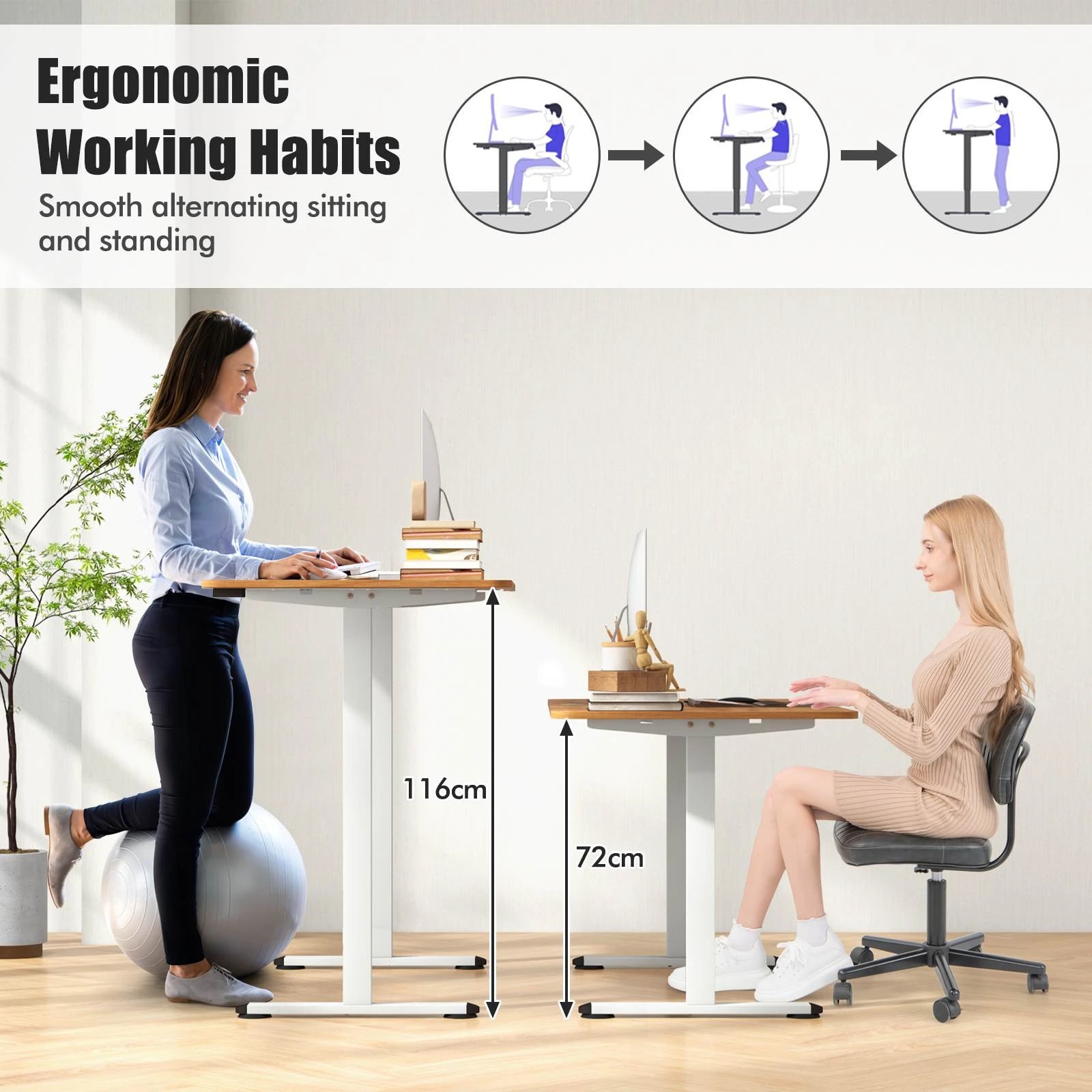 3 Costway 140cm Electric Standing Desk Motorised Sit Stand Table - Beige, 3 of 10