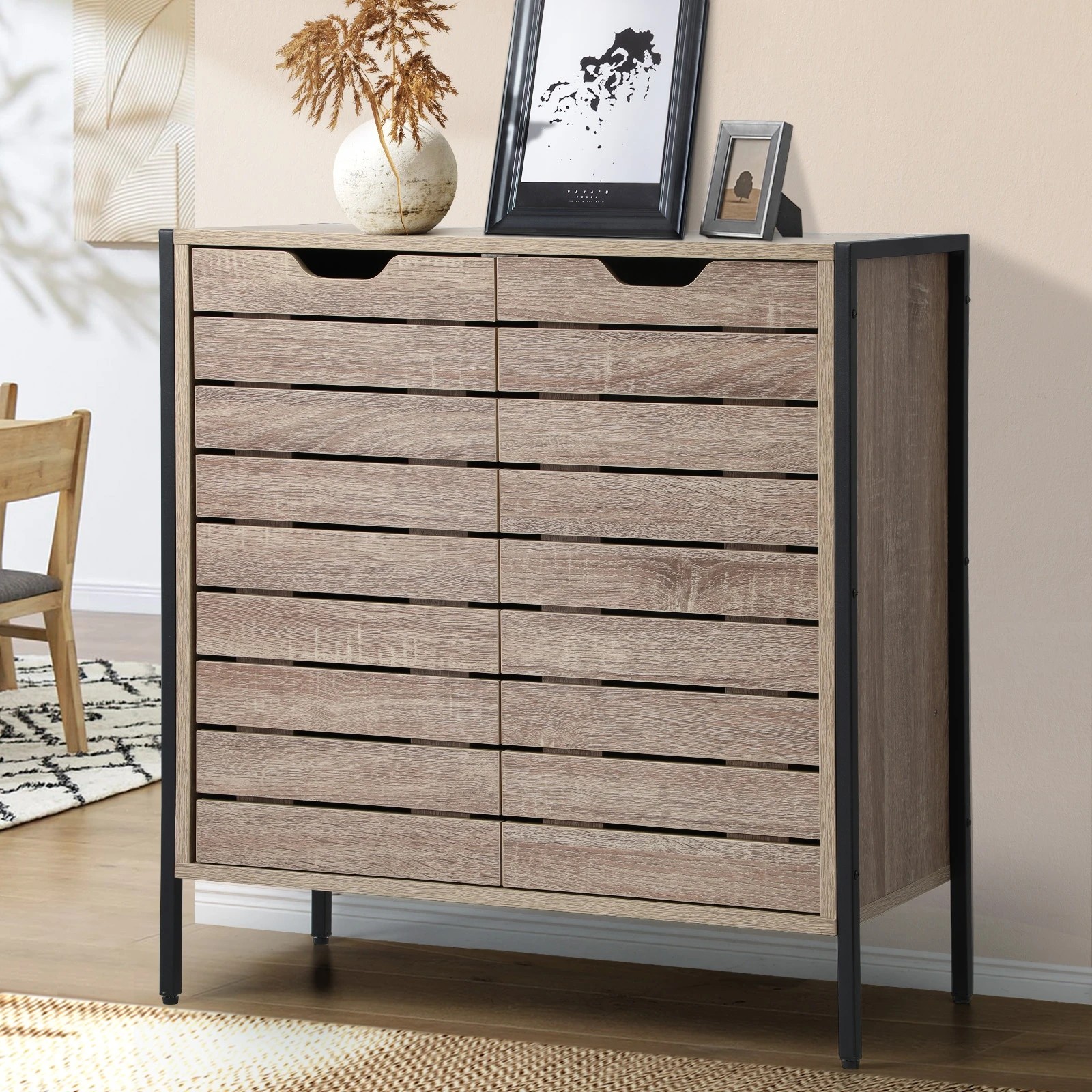 2 Oikiture Shoe Rack Shoes Storage Cabinet Organiser Shelf 2 Doors
 - Natural, 2 of 10