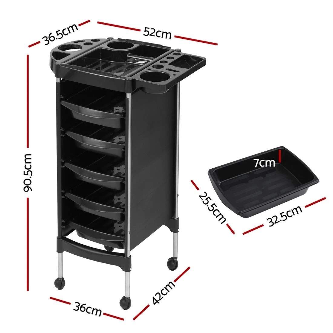 2 Embellir Salon Trolley Cart Spa Beauty Rolling Tray Hairdressing Storage 6 Tiers - Black, 2 of 5