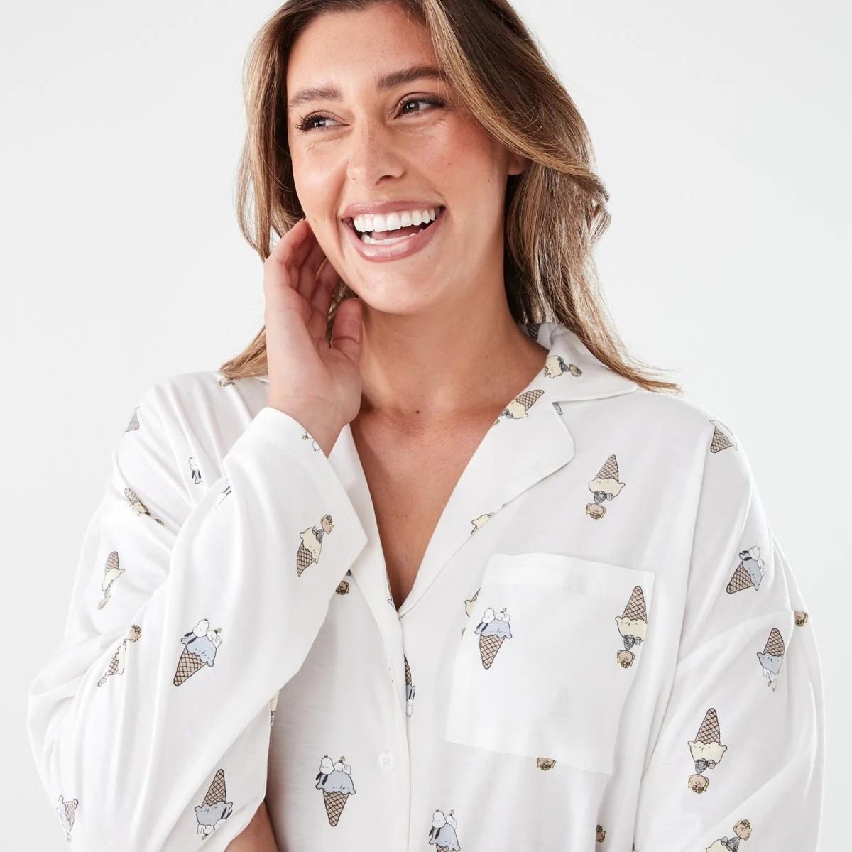4 Snoopy License Long Sleeve Top and Shorts Comfort Pyjama Set SNOOPY ICECREAM WHITE, 4 of 8
