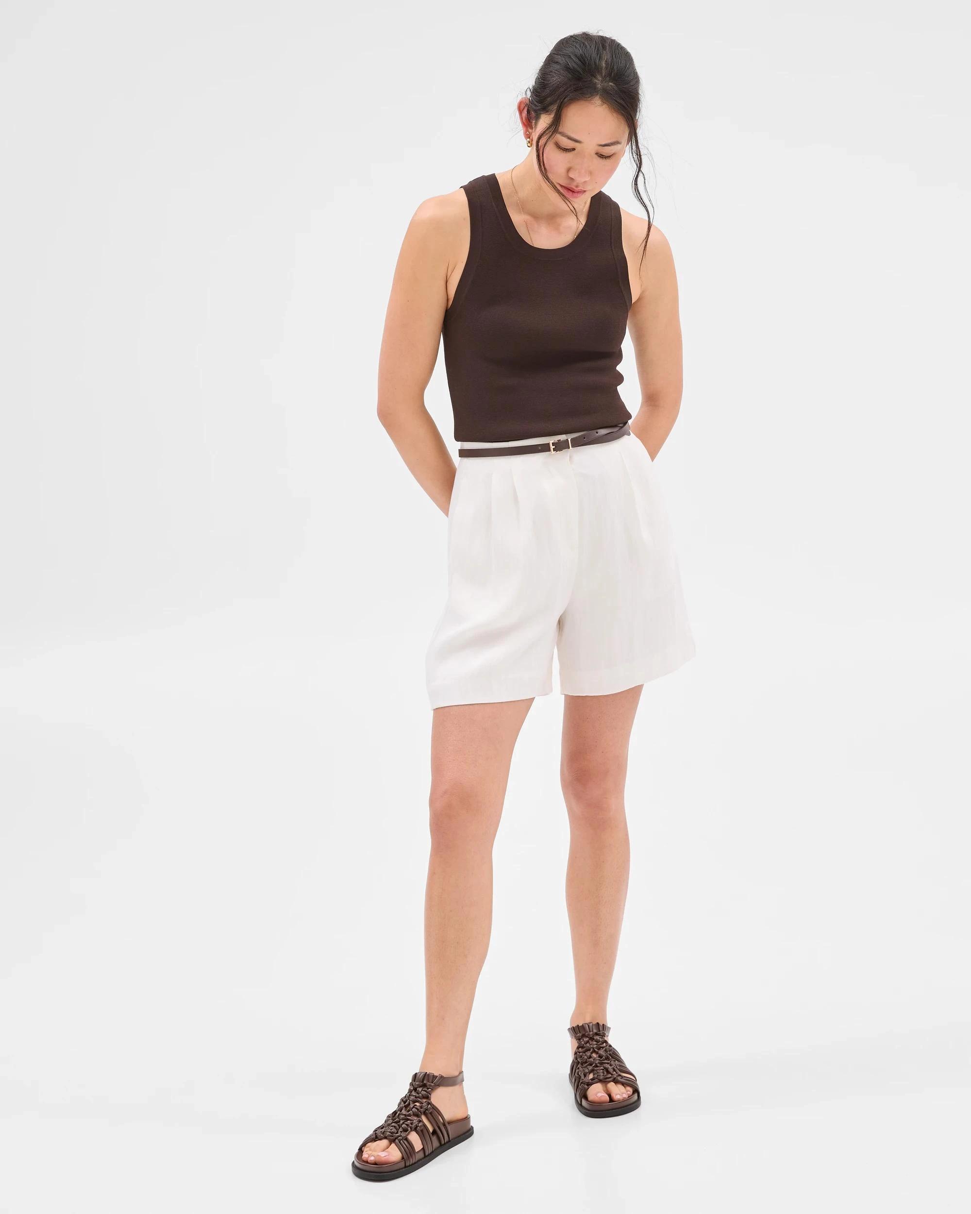 2 Pleat Waist Wide Leg Shorts - Preview CLOUD DANCER, 2 of 7