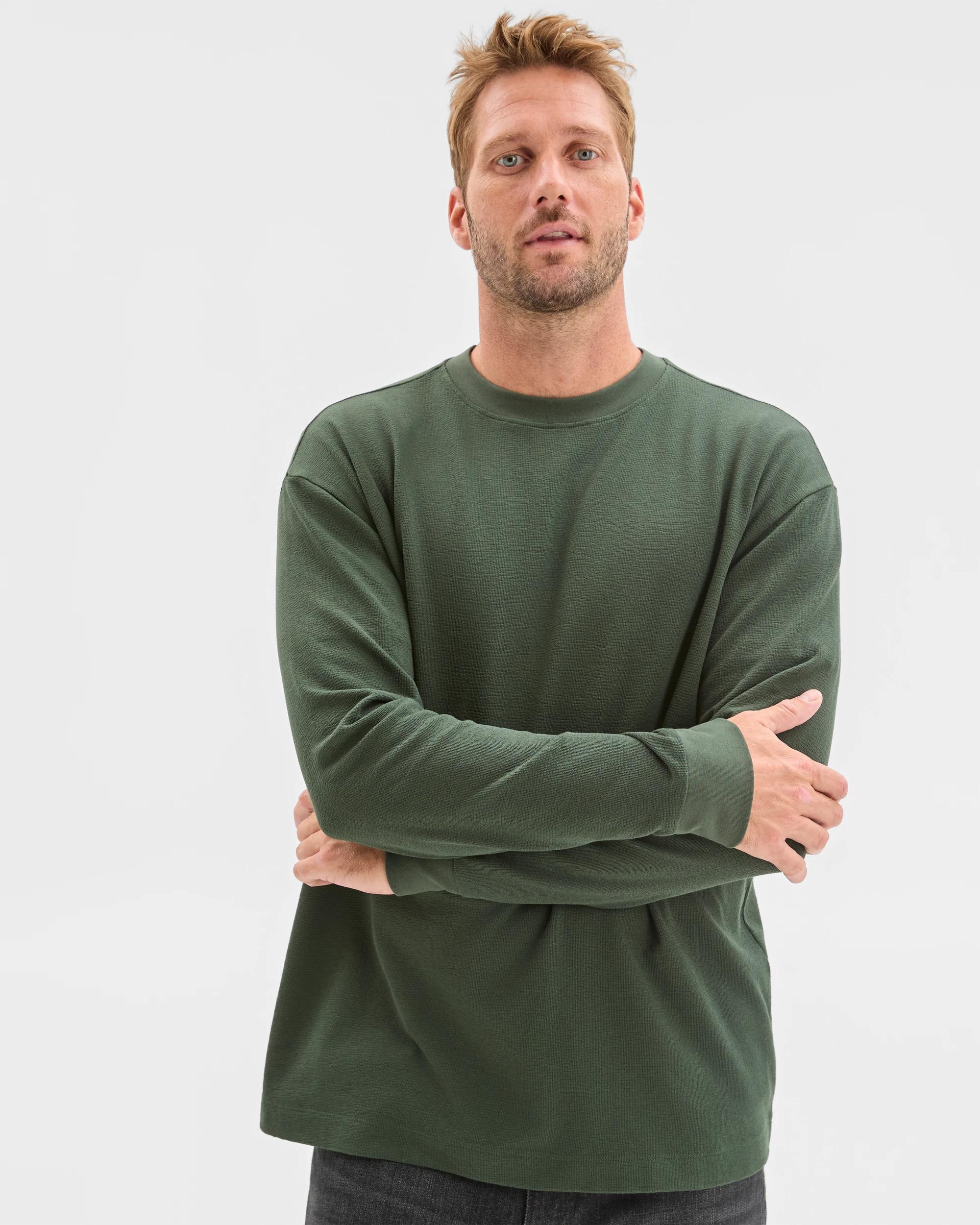 1 Target Australian Cotton Blend Long Sleeve Textured T-Shirt DARK GREEN, 1 of 6