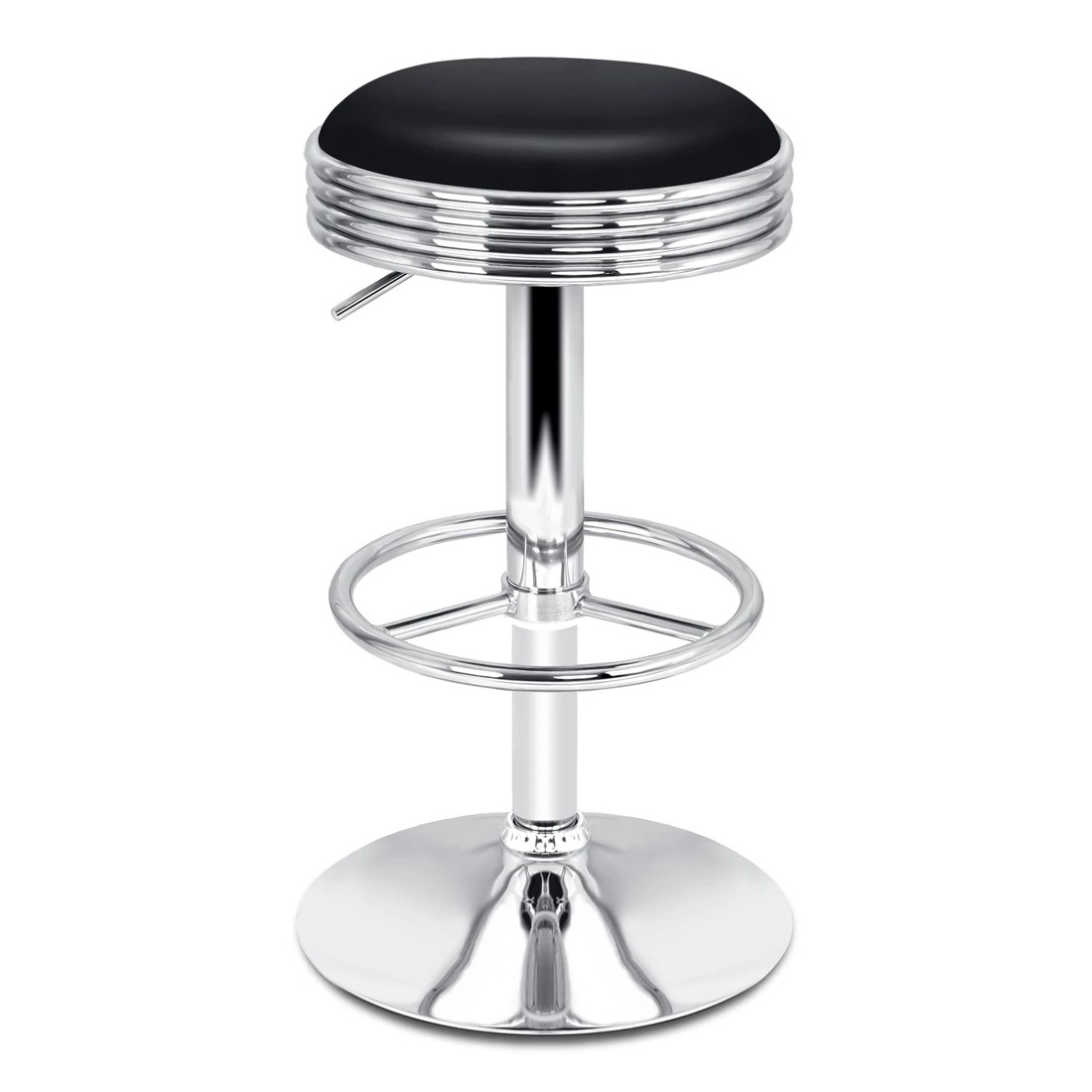 3 Alfordson 2x Bar Stools Sade Kitchen Swivel Chair Leather Gas Lift - Black, 3 of 9