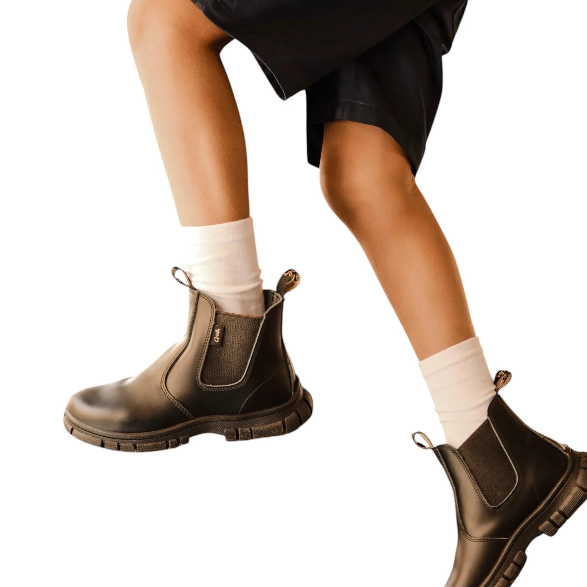 3 Grosby New Ranch Junior Boys Boots Black School Leather Slip On Shoes BLACK, 3 of 4