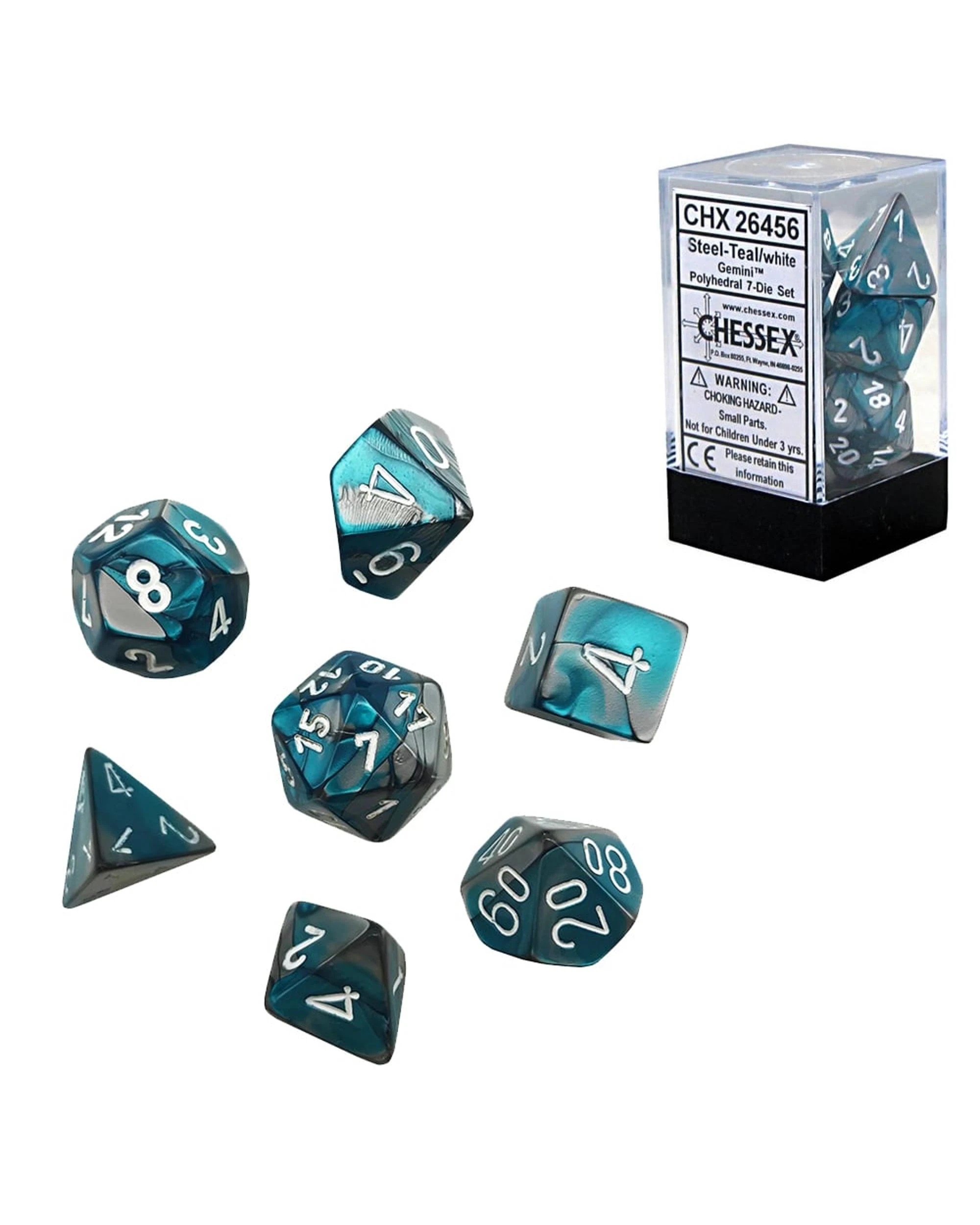 1 Chessex Gemini Polyhedral 7-Die Dice Set - Steel/Teal and White, 1 of 3