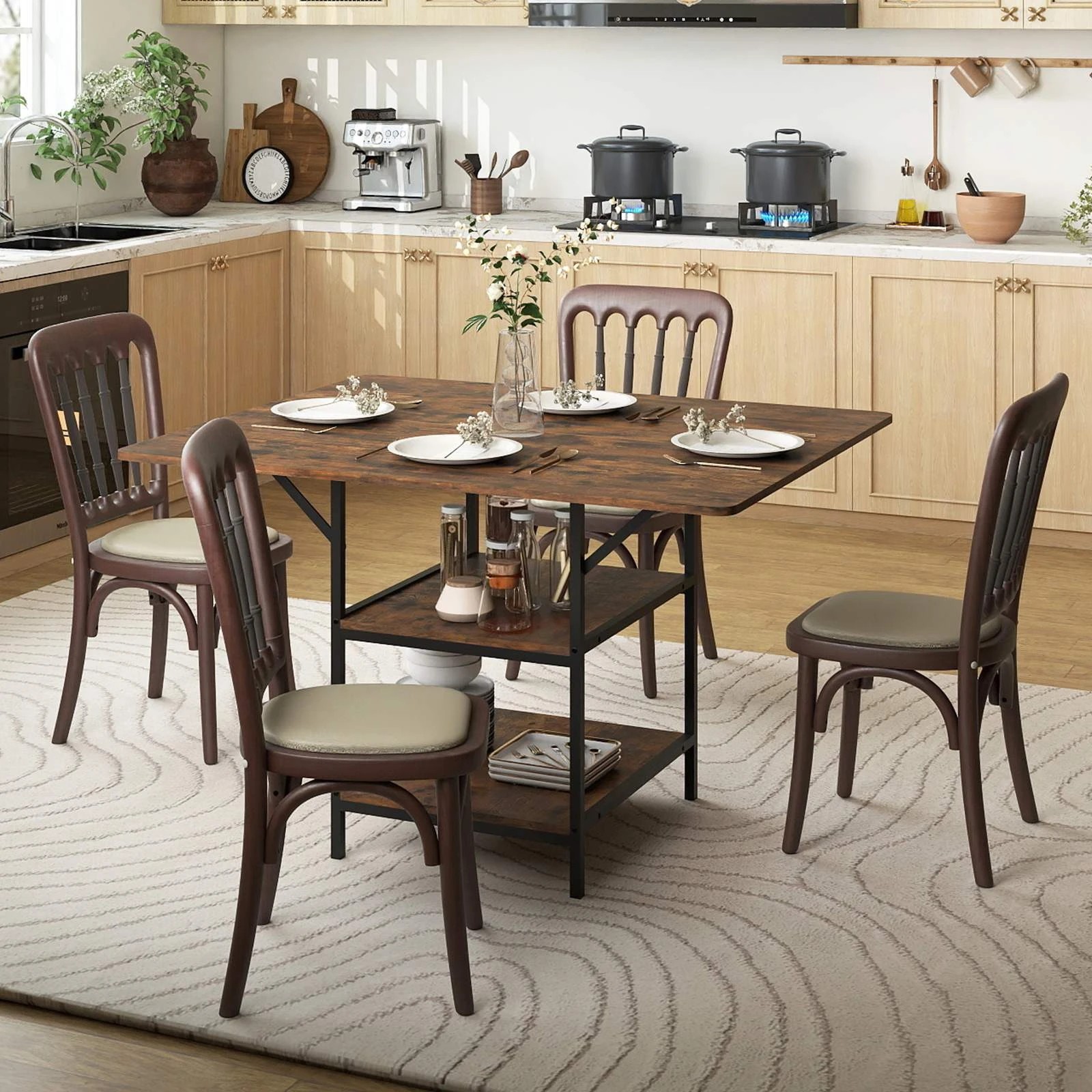 3 Costway Kitchen Dining Table 4-6 People Counter Table Storage Shelf Home Furniture Space Savor - Brown, 3 of 3
