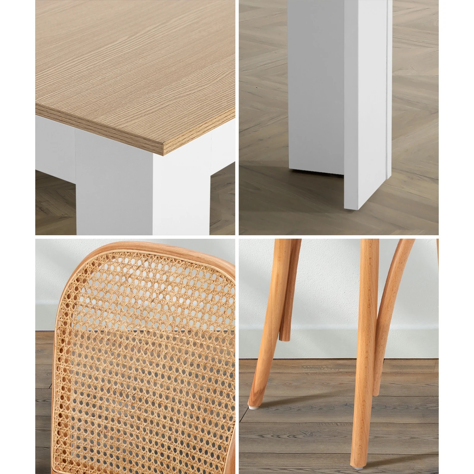 5 Oikiture 160cm Extendable Dining Table with 6PCS Dining Chairs Rattan - Natural, 5 of 9