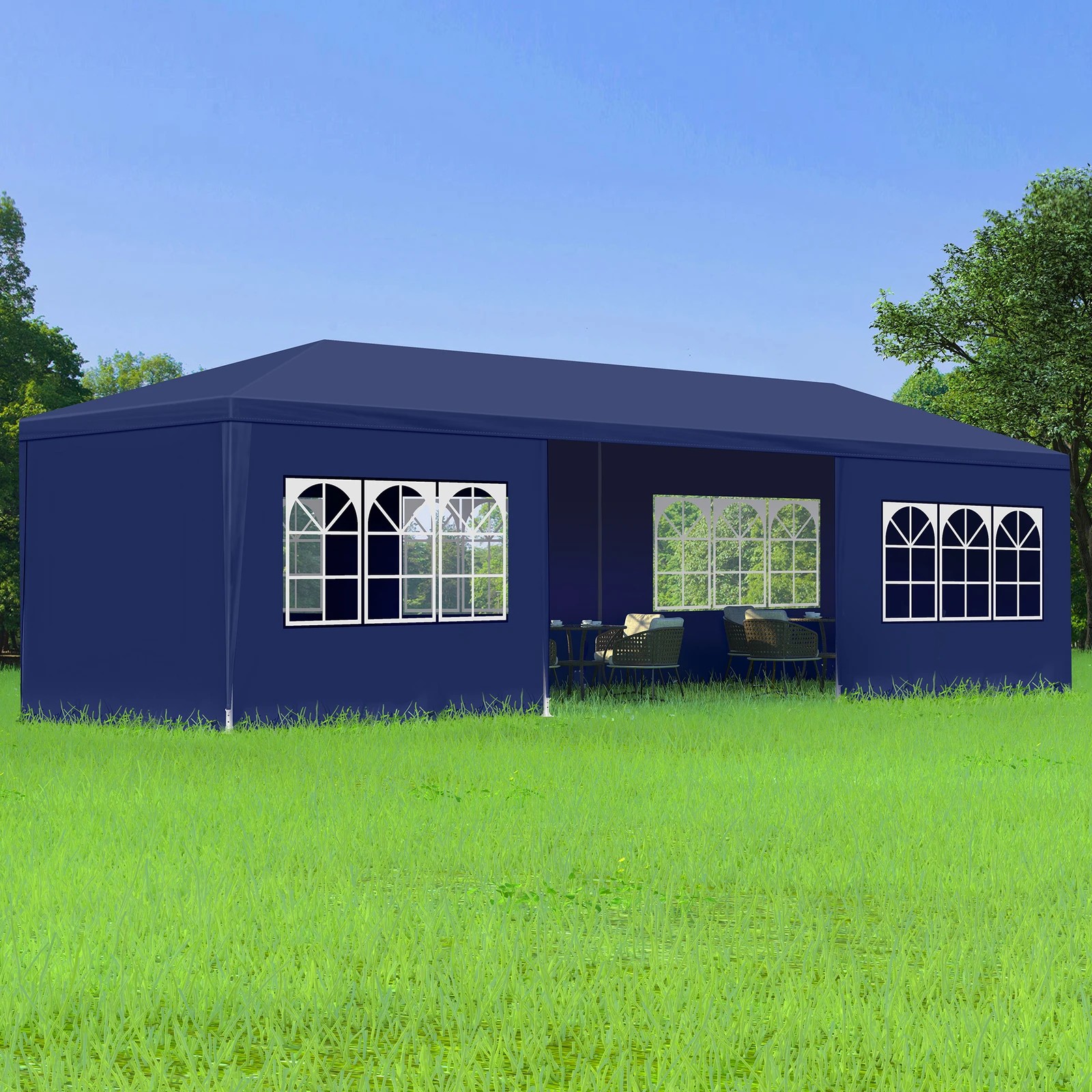 2 Alfordson Gazebo 3x9m Outdoor Wedding Marquee Camping Canopy Portable - Blue, 2 of 7