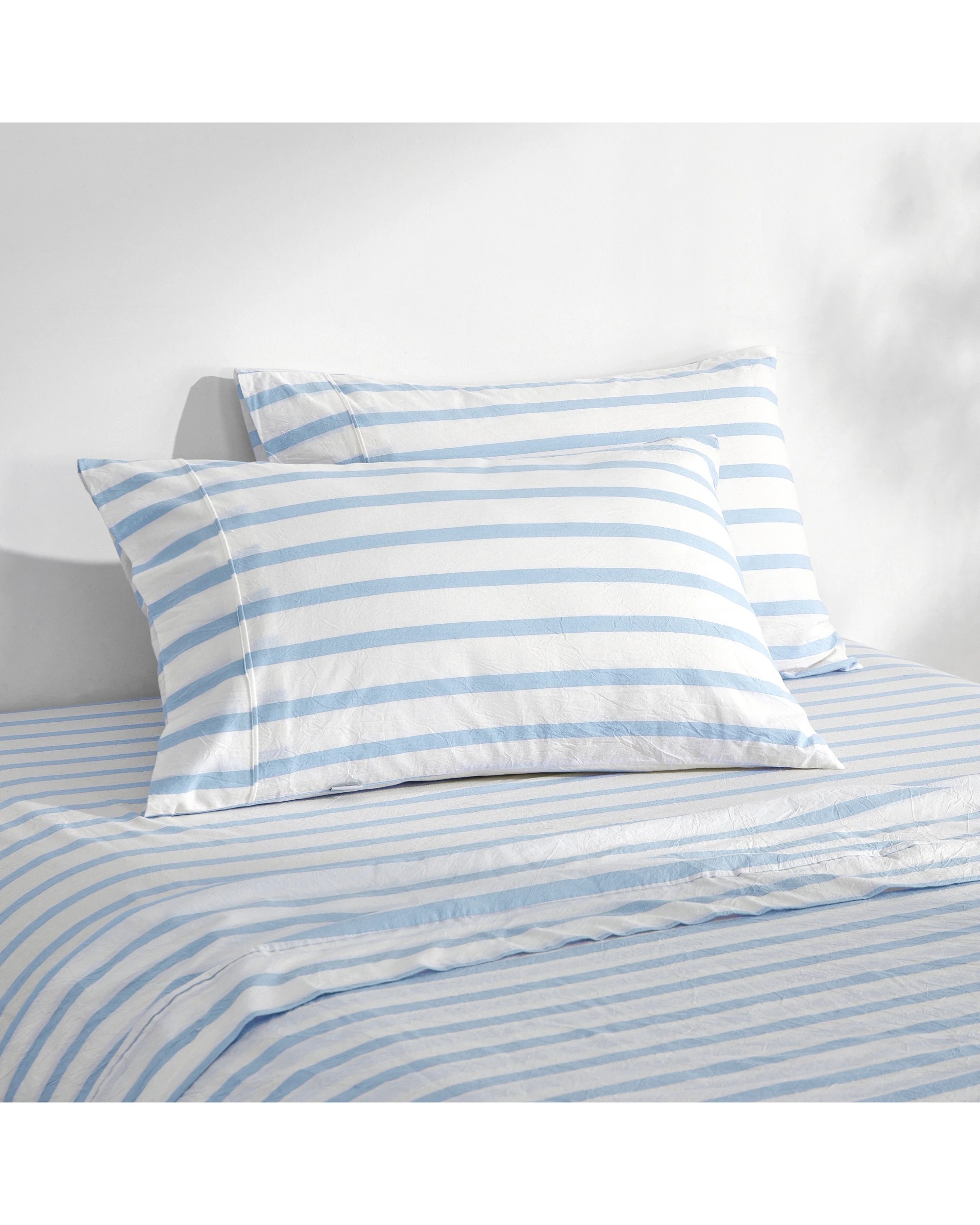 2 Dreamaker Bask Yarn Dyed Washed Cotton Striped Sheet Set - Double Bed - Sky, 2 of 6