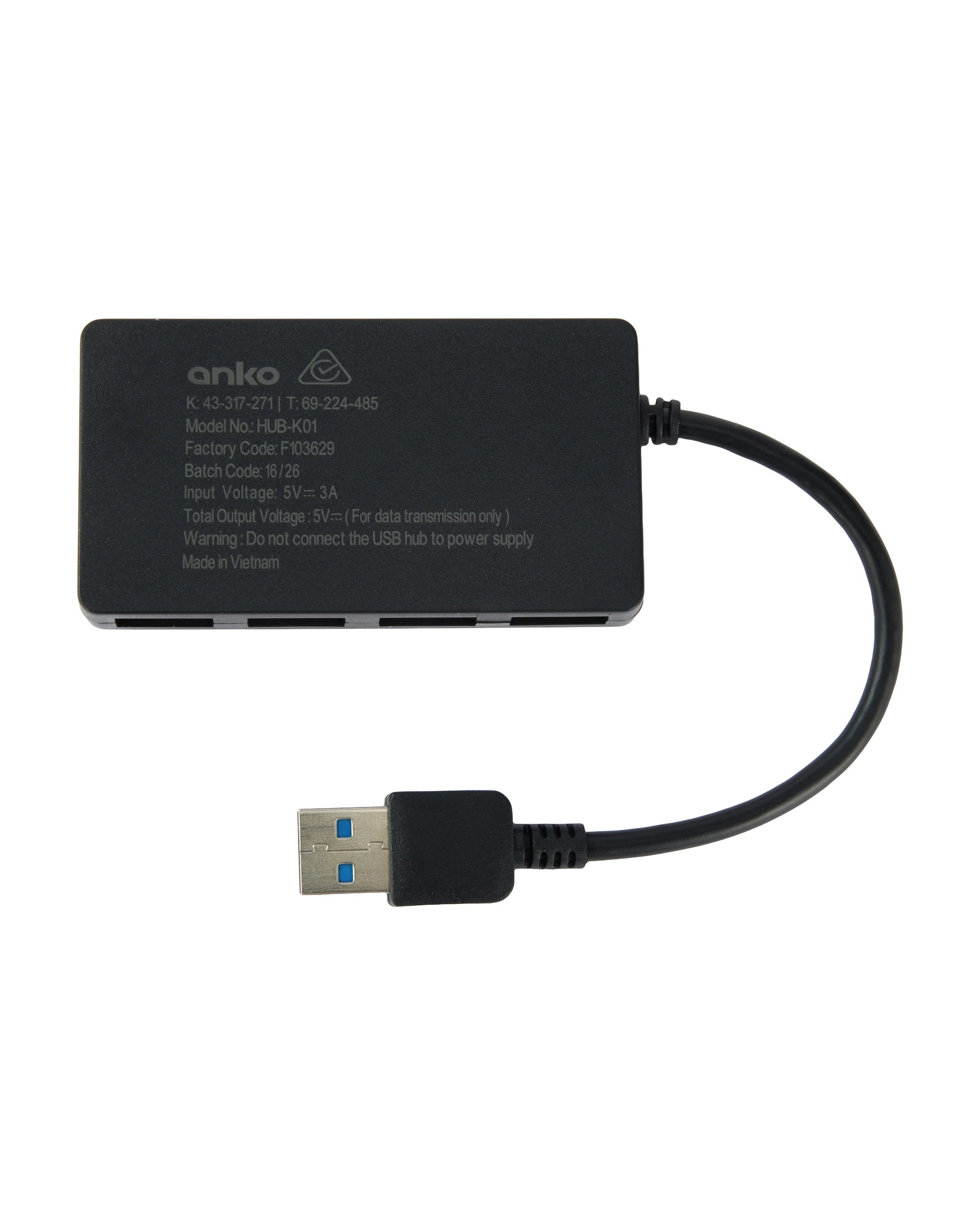 3 4 Port USB 3.0 Hub - Black, 3 of 5