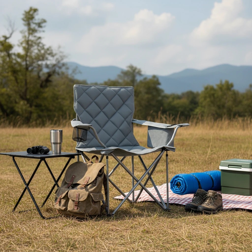 2 Costway Oversized Camping Chair Portable Folding Picnic Chair w/Cup Holder Cooler & Carry Bag 227KG - Grey, 2 of 4