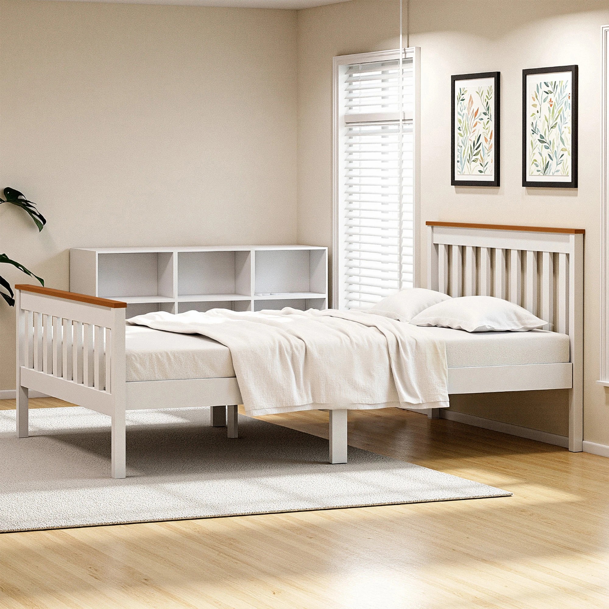 9 Artiss Bed Frame Wooden Platform with 2 Storage Drawers - Double Bed - White, 9 of 9