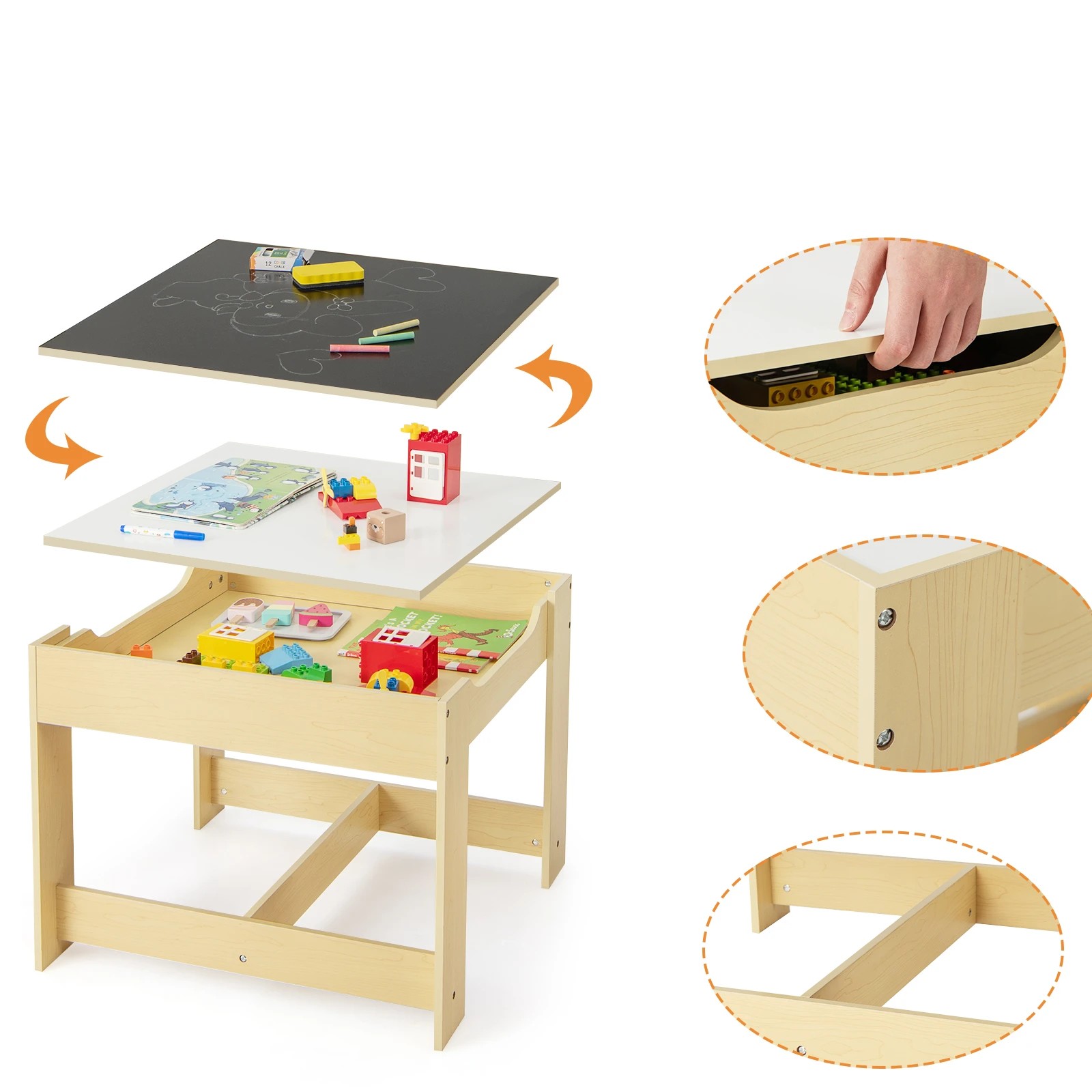 5 Costway 3PCS Kids Table & Chairs Set w/Storage Box, 5 of 6