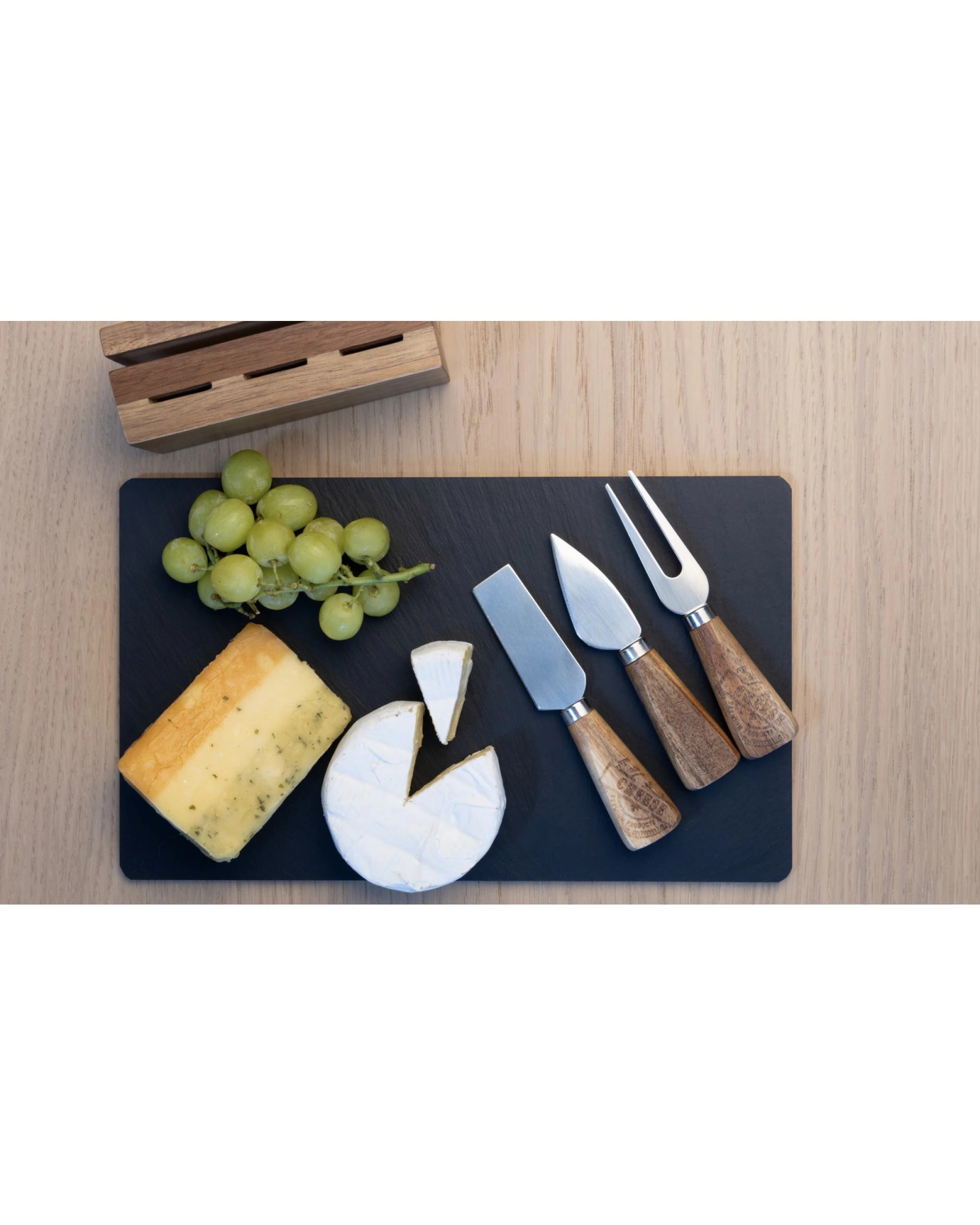 2 Euroline 4pc Slate Wooden 30cm Cheese Board w/ Plane  / Fork - Brown, 2 of 4