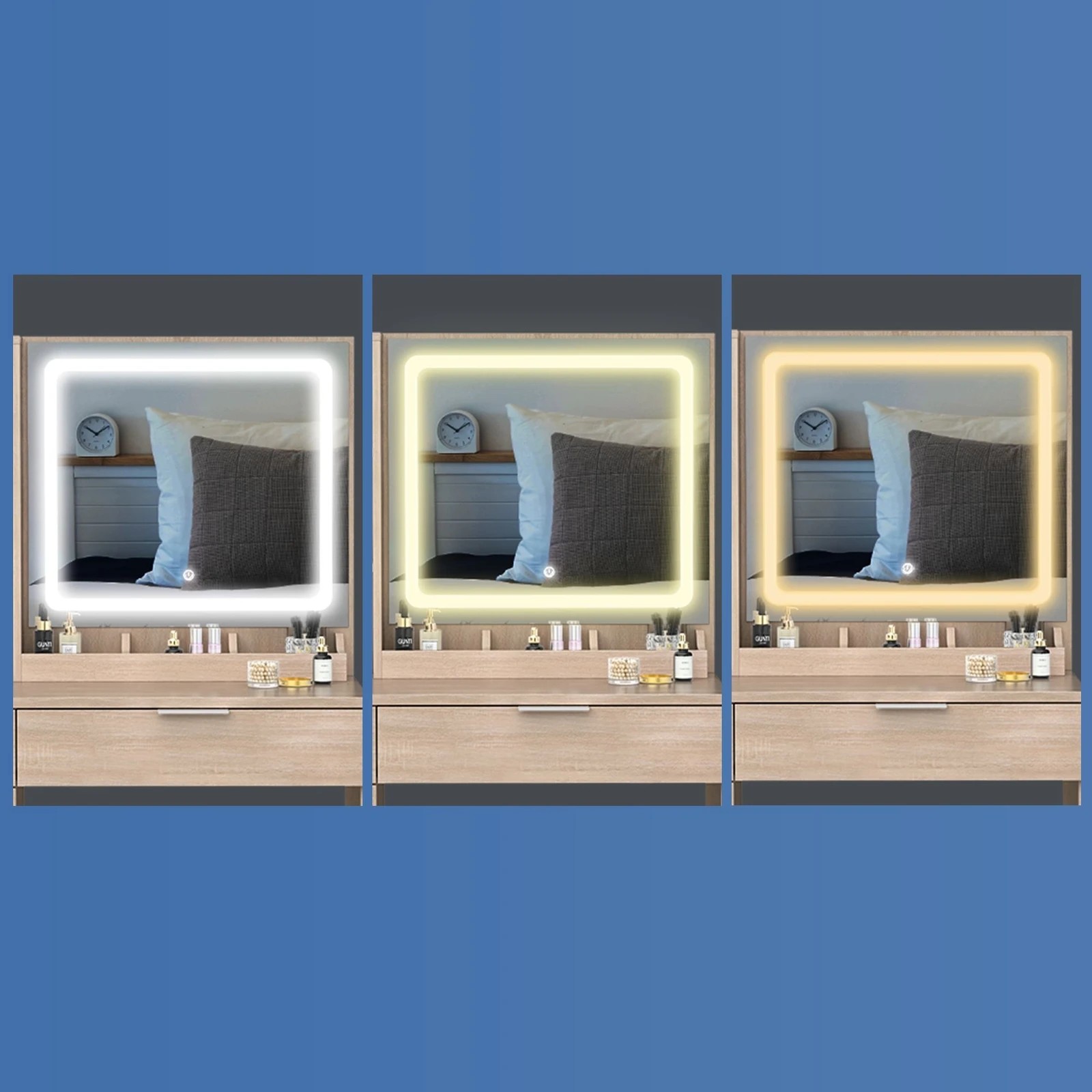 6 Alfordson Dressing Table Stool Set LED Vanity Desk Makeup Mirror Drawers - Wood, 6 of 10