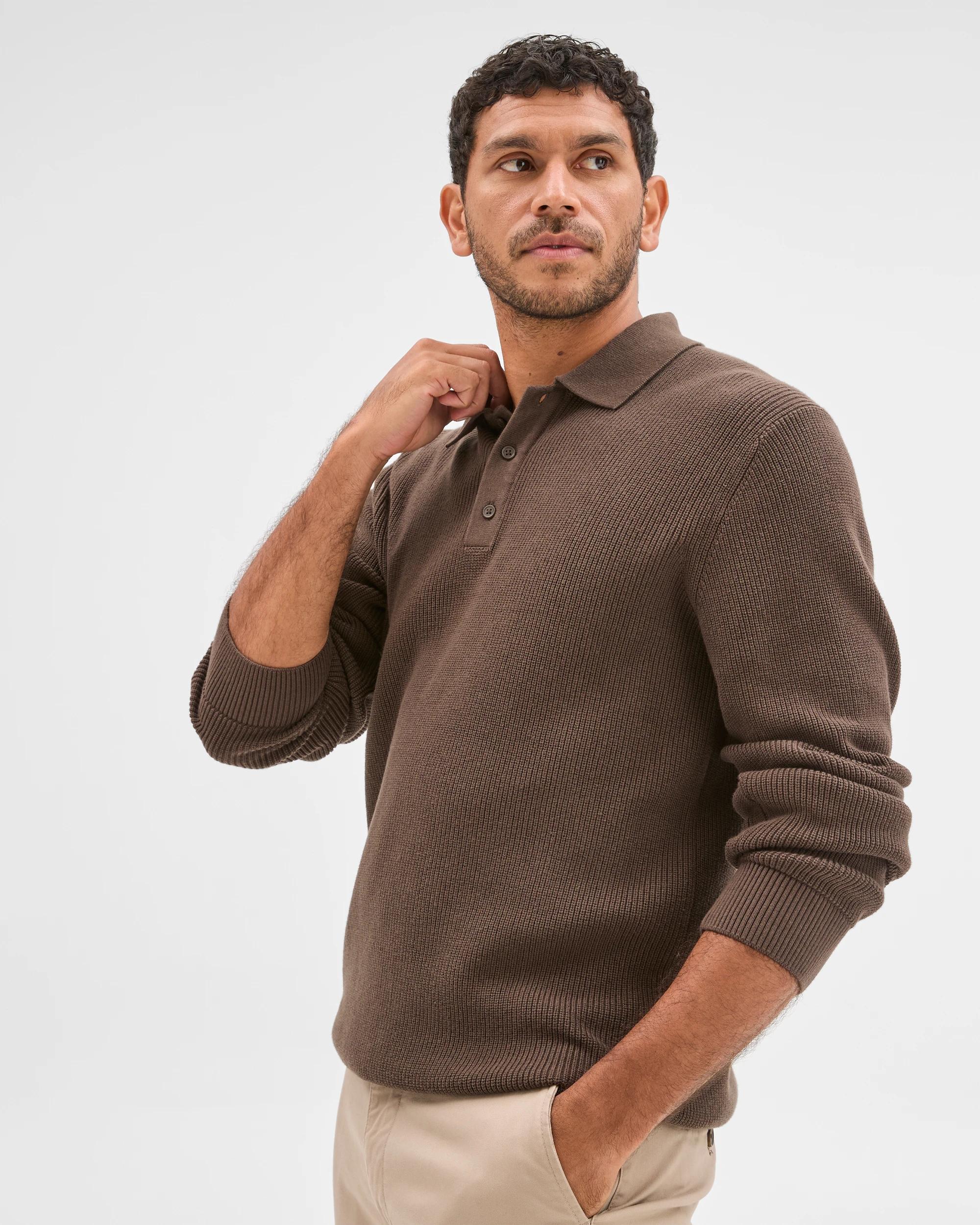 3 Target Man Australian Cotton Lightweight Long Sleeve Polo Neck Knit Sweater CHOCOLATE, 3 of 6