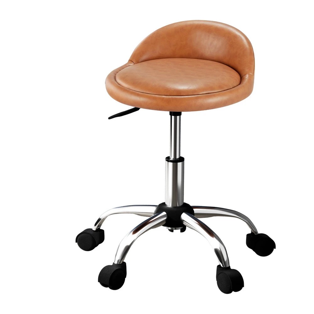 1 Artiss Salon Stool Swivel Chair Backrest Chairs - Brown, 1 of 5