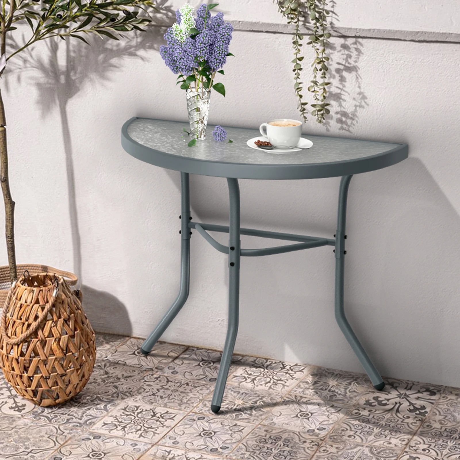 2 Alfordson Outdoor Furniture Patio Side Coffee Table Garden Glass Metal - Grey, 2 of 10