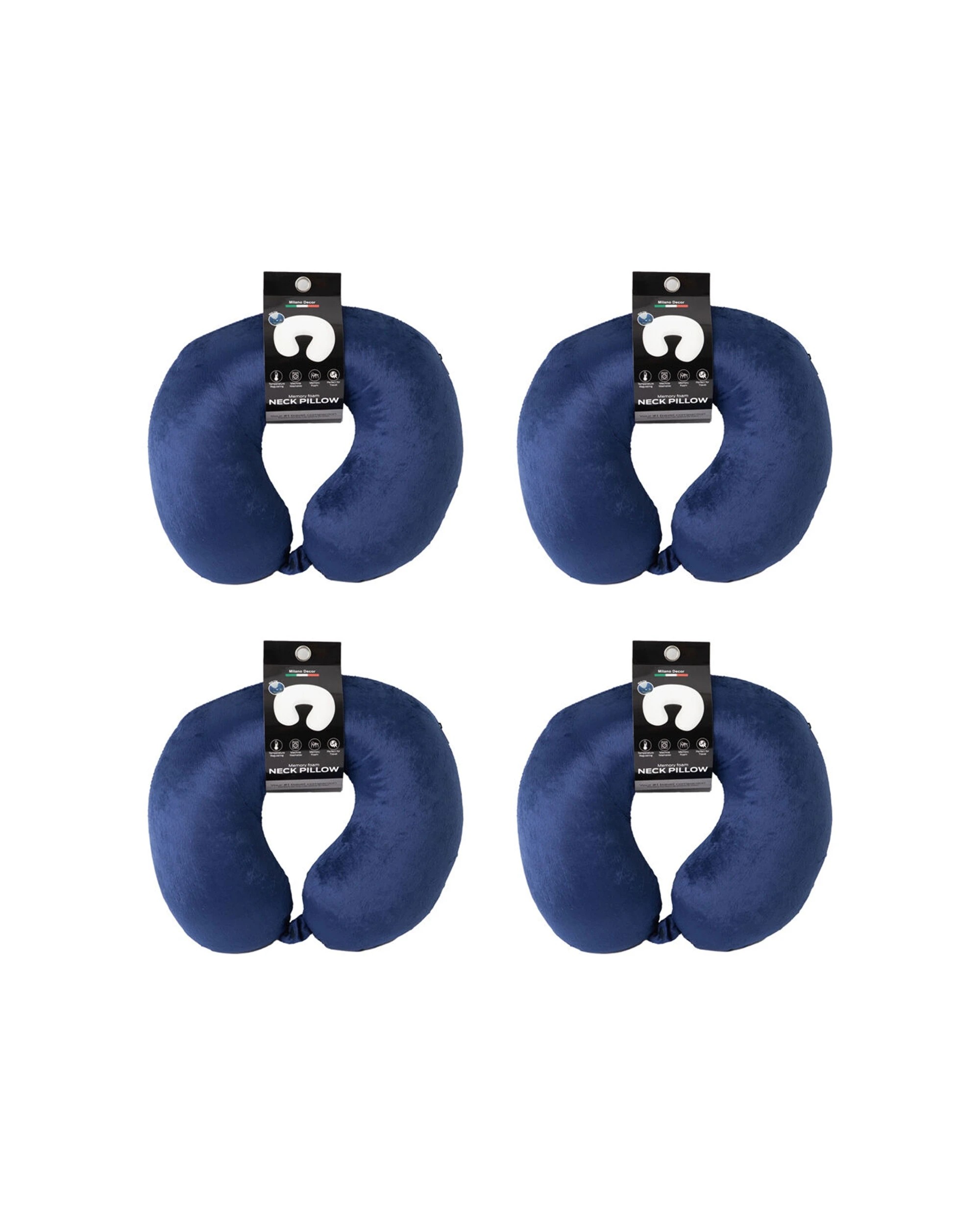 1 Milano 4PK Decor Polyester Memory Foam Travel Neck Support Pillow 30x30cm - Blue, 1 of 6