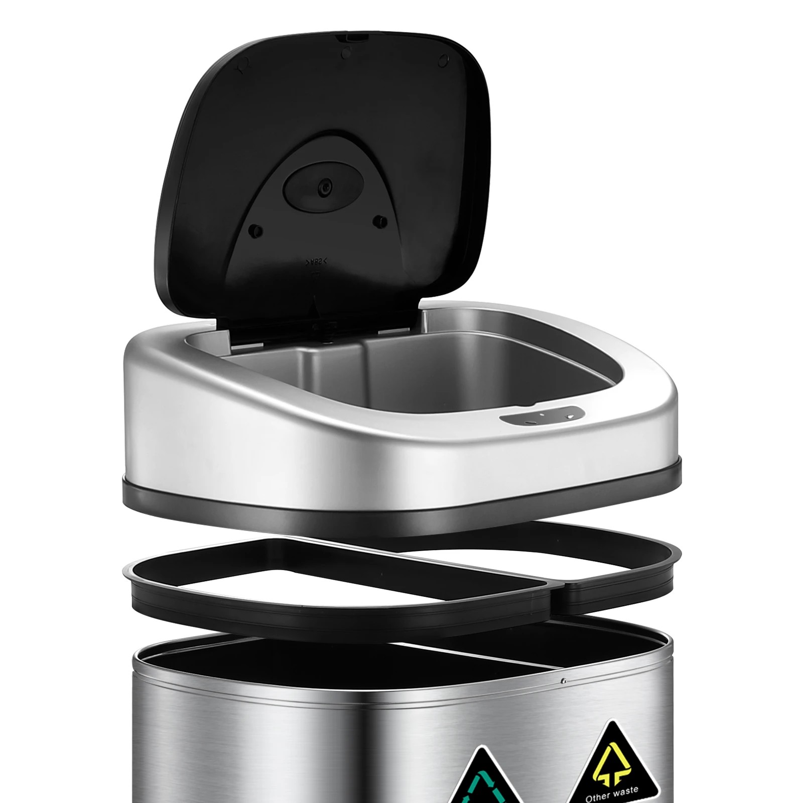 3 Maxkon 80L Rubbish Bin Dustbin Recycling Dual Sensor Automatic Garbage Kitchen Waste Trash Can Stainless Steel, 3 of 4