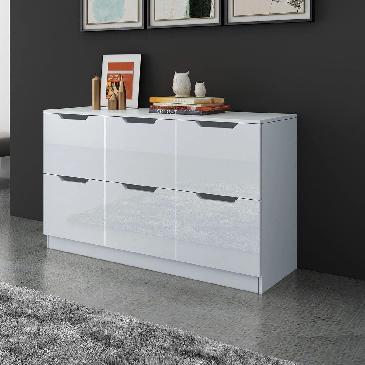 3 Ausway Modern Wooden Chest of Drawers Storage High Gloss, 3 of 6