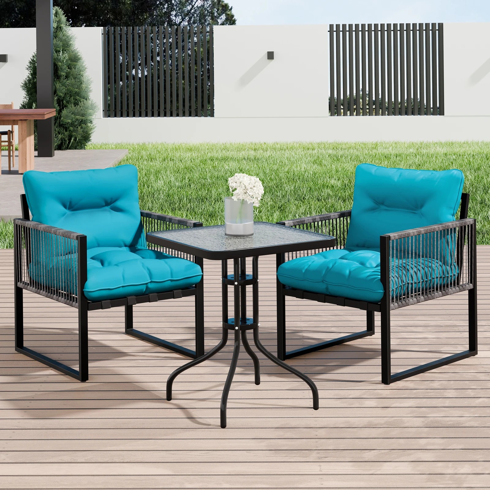 9 Alfordson Outdoor Patio Furniture Set Side Table Lounge Chairs Glass Square - Blue, 9 of 10