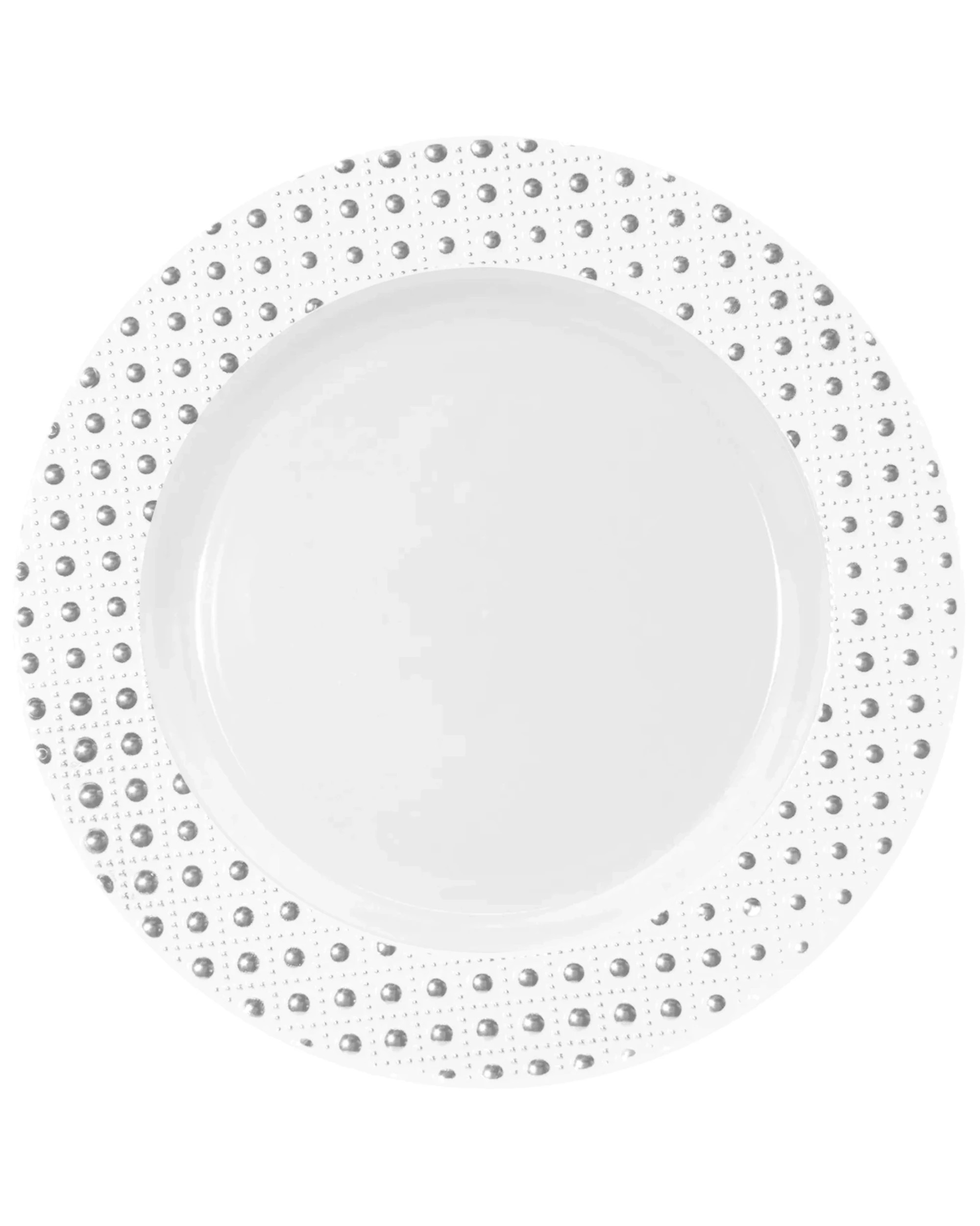 1 Partyware Embossed Dot Trim Large Plates Pack of 6 - Silver, 1 of 2