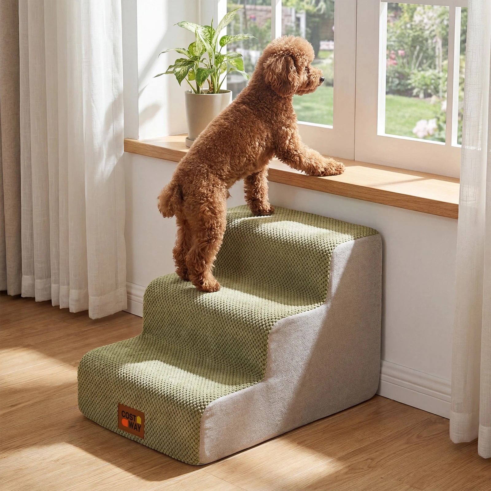 Costway 3-Tier Foam Pet Ramp Soft Doggy Stair Ladder w/Hair Remover ...
